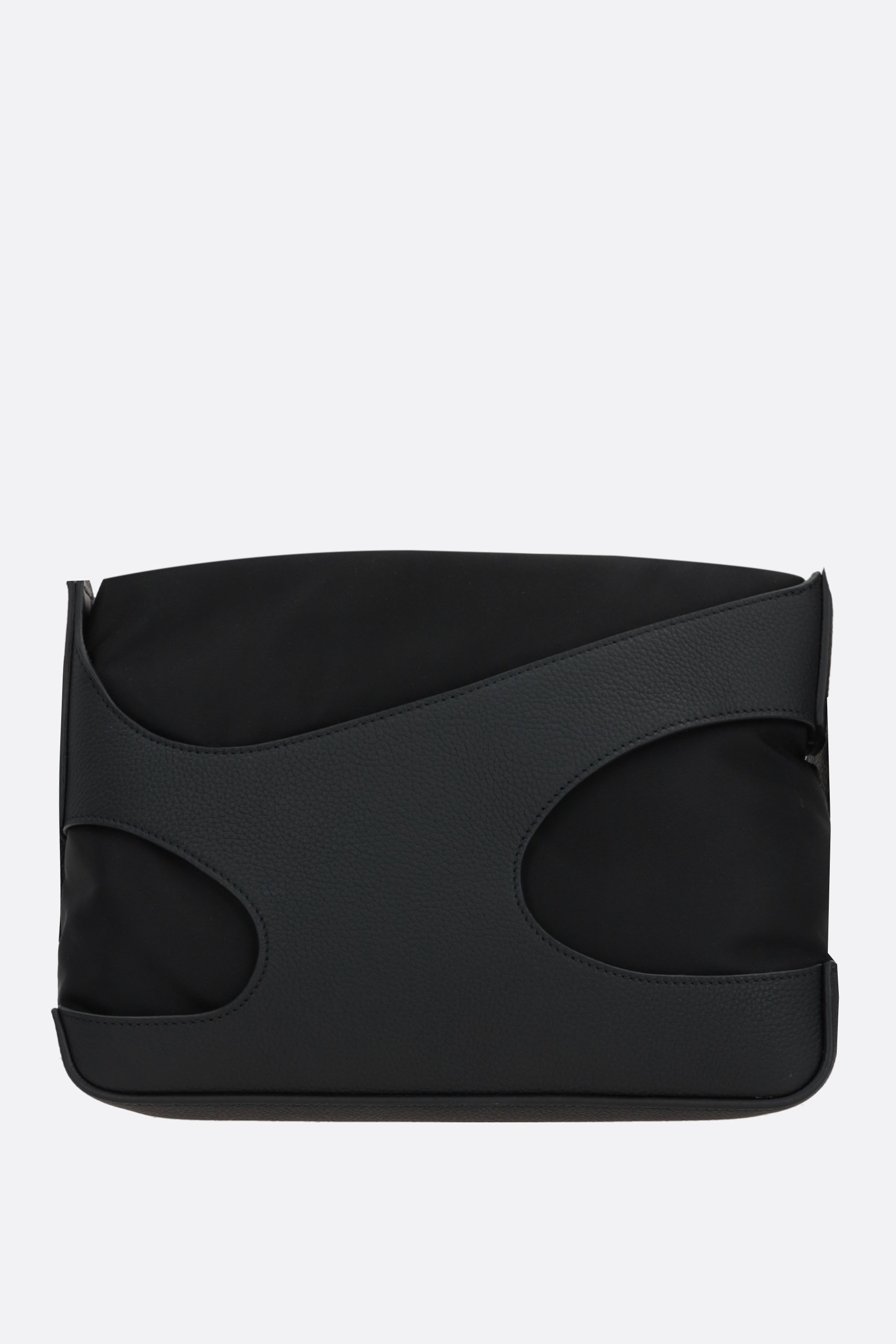 CUT OUT GRAINY LEATHER AND NYLON CROSSBODY BAG - 3