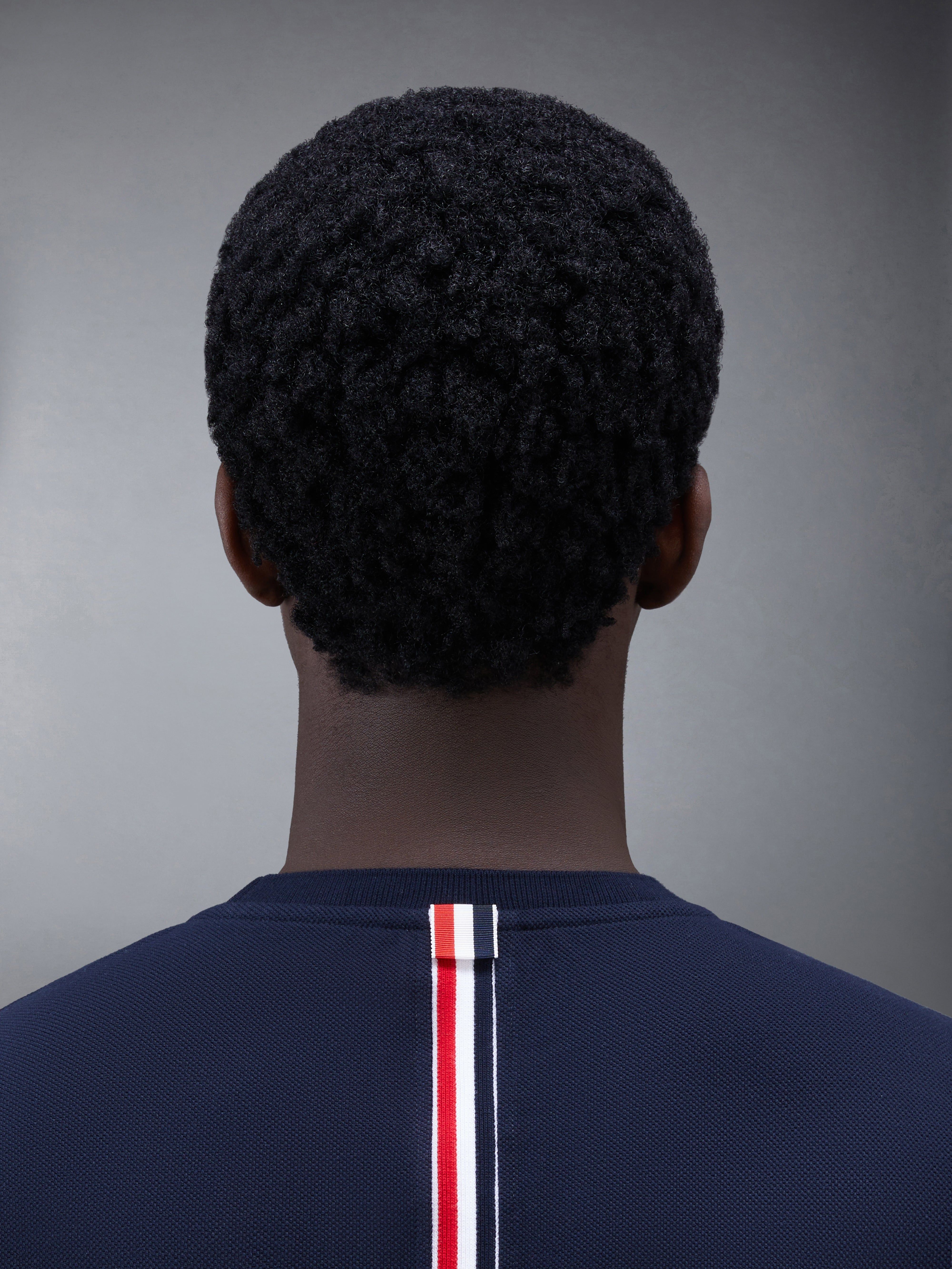 Navy Cotton Pique Center Back Stripe Relaxed Fit Tee - 4