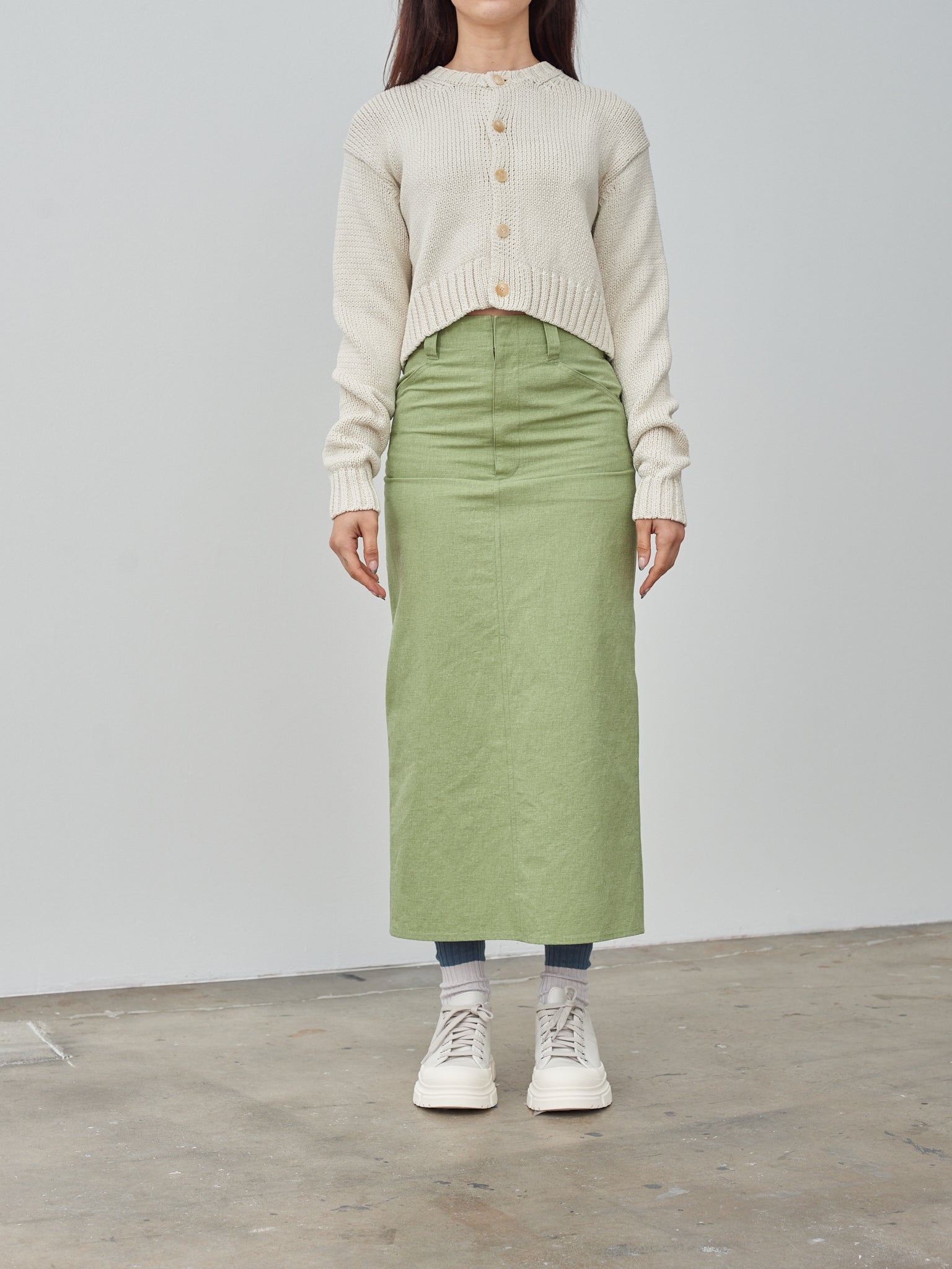 Washed Hard Twist Canvas Skirt - Green - 2