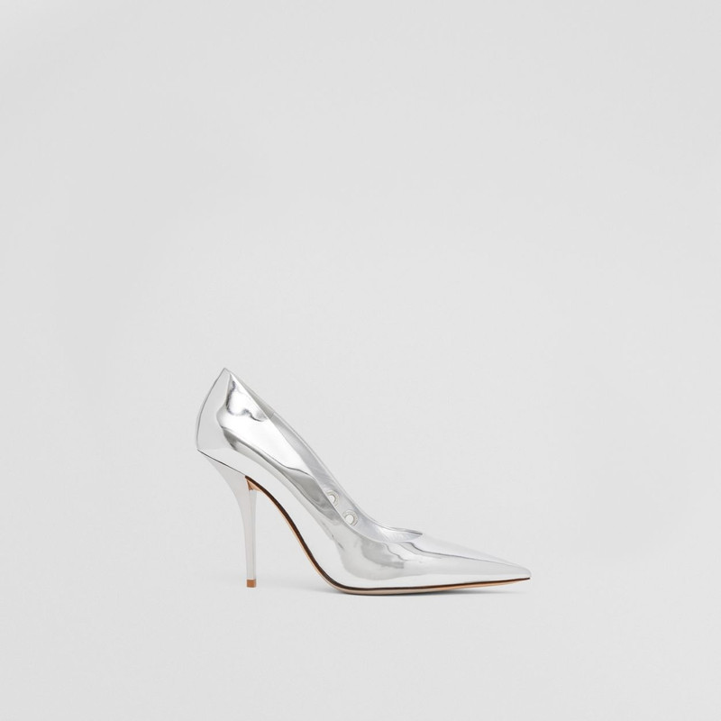 Eyelet Detail Metallic Leather Point-toe Pumps 1