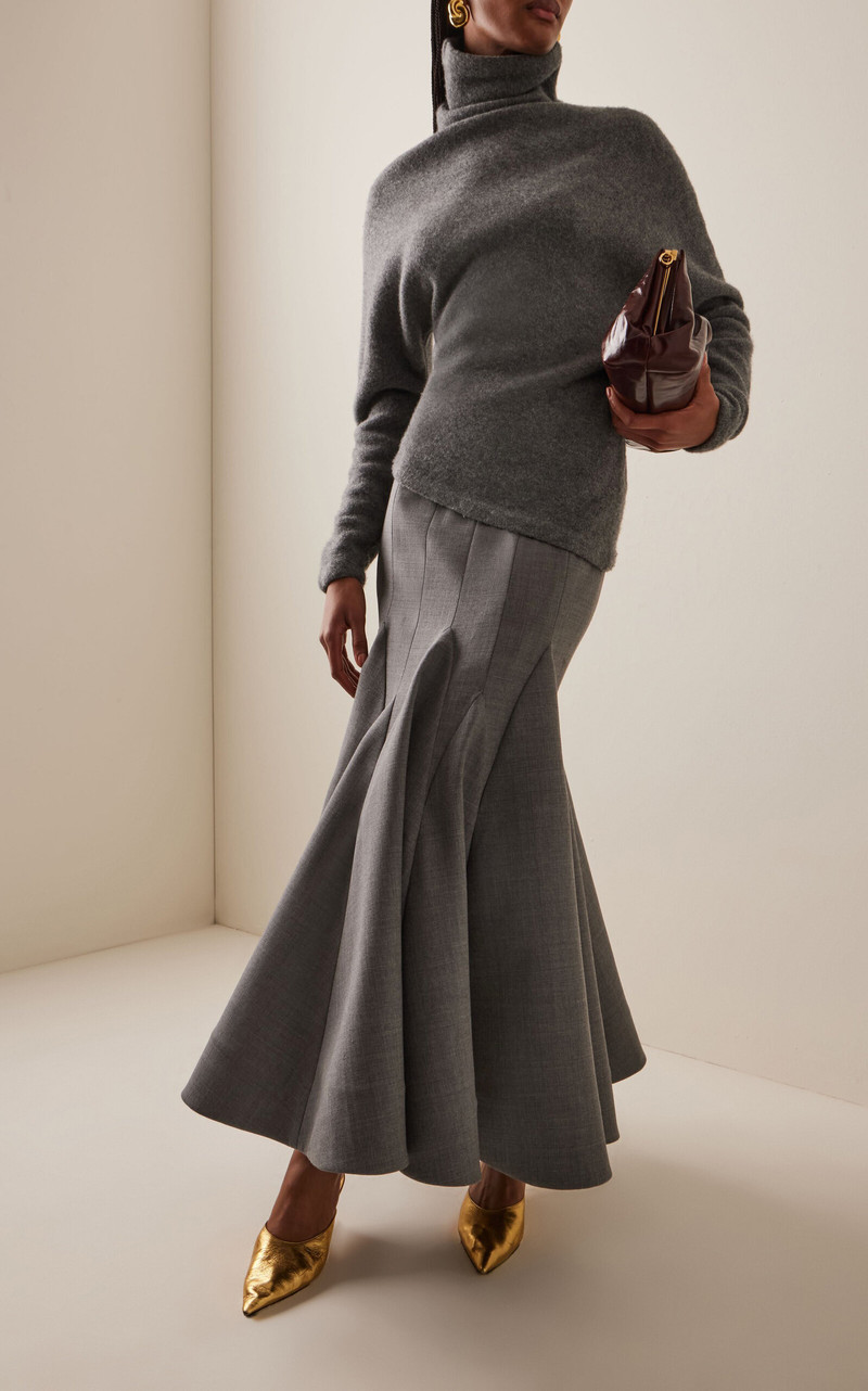 CAROLINA HERRERA Pleated Wool-Blend Midi Skirt grey outlook