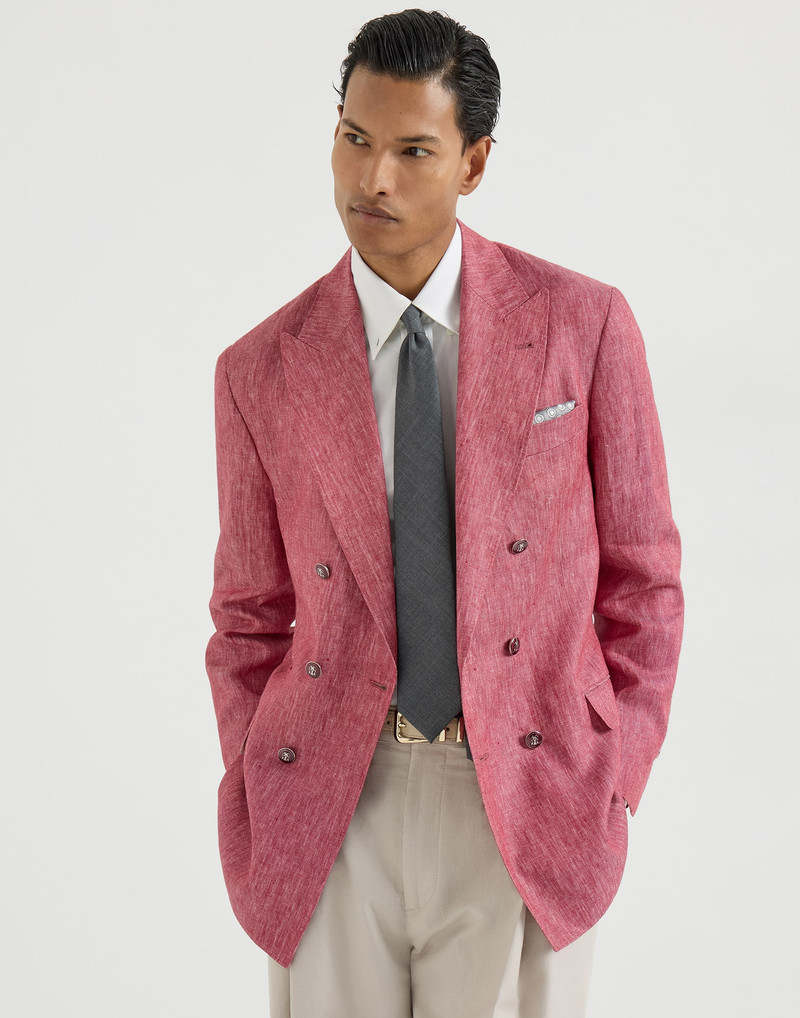 Linen denim one-and-a-half breasted deconstructed blazer with metal buttons 5