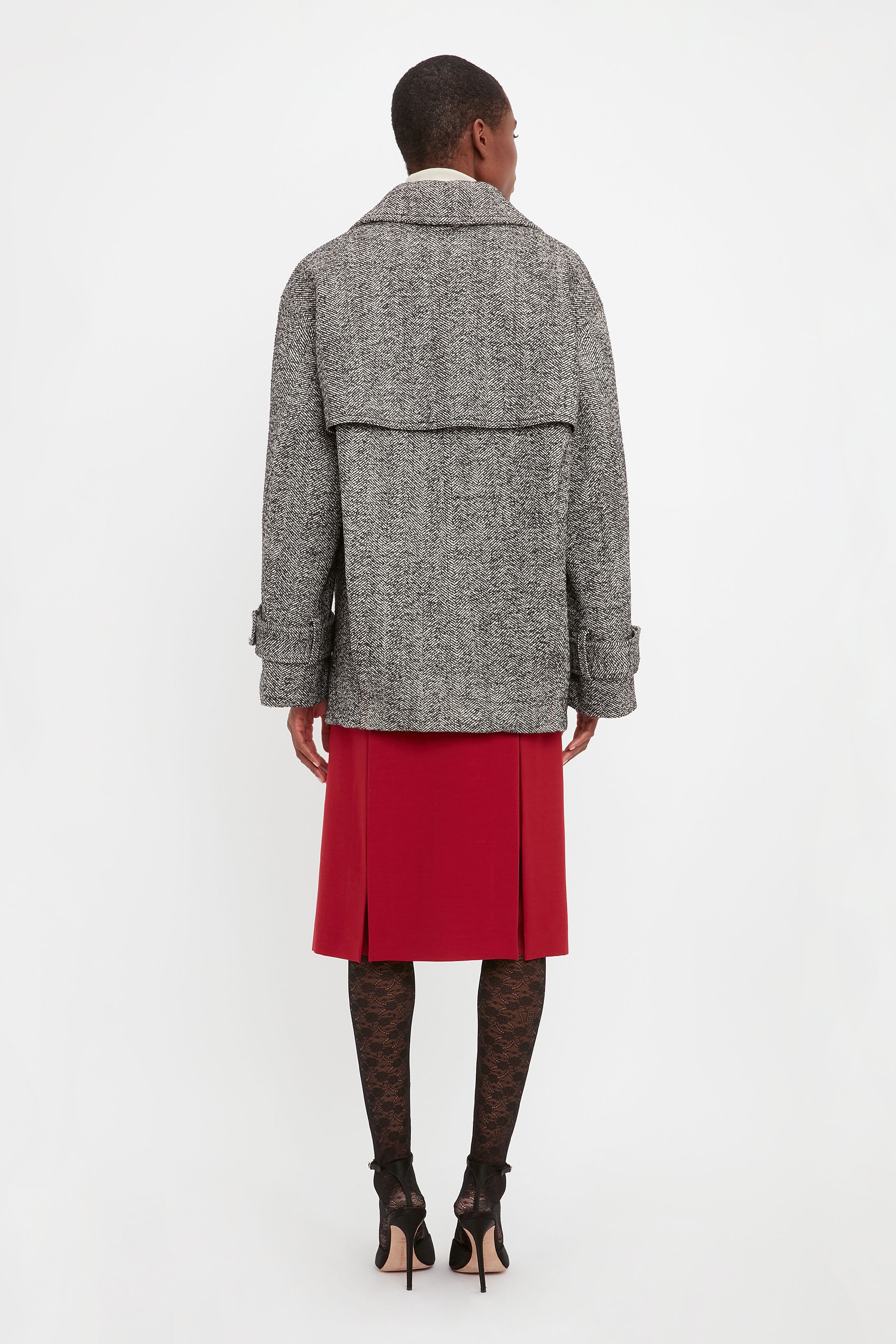 Oversized Pea Coat In Monochrome - 9