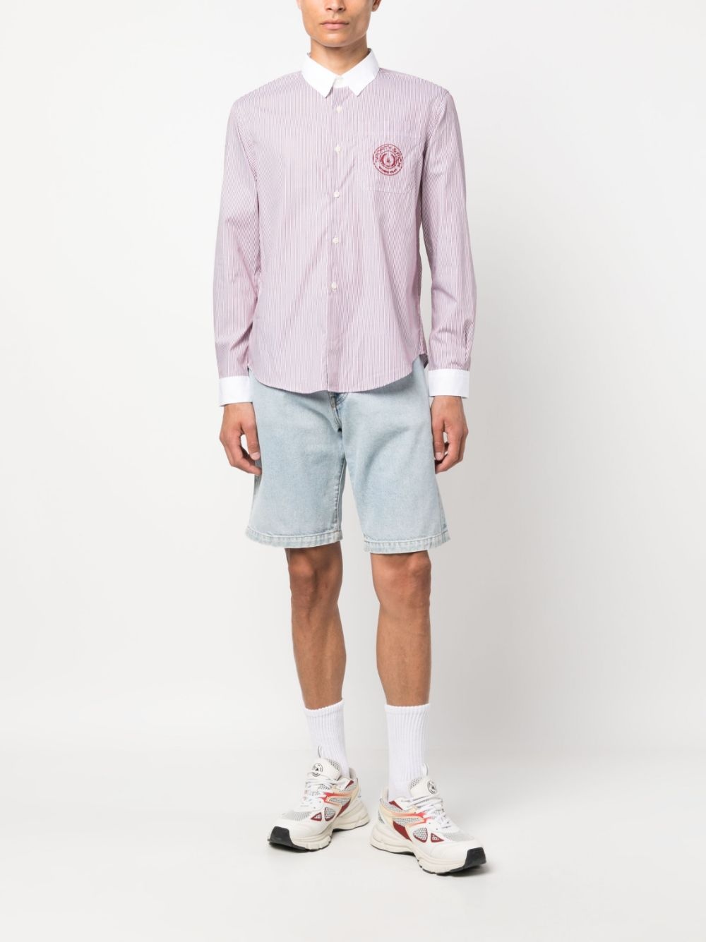 logo-embroidered striped cotton shirt - 3
