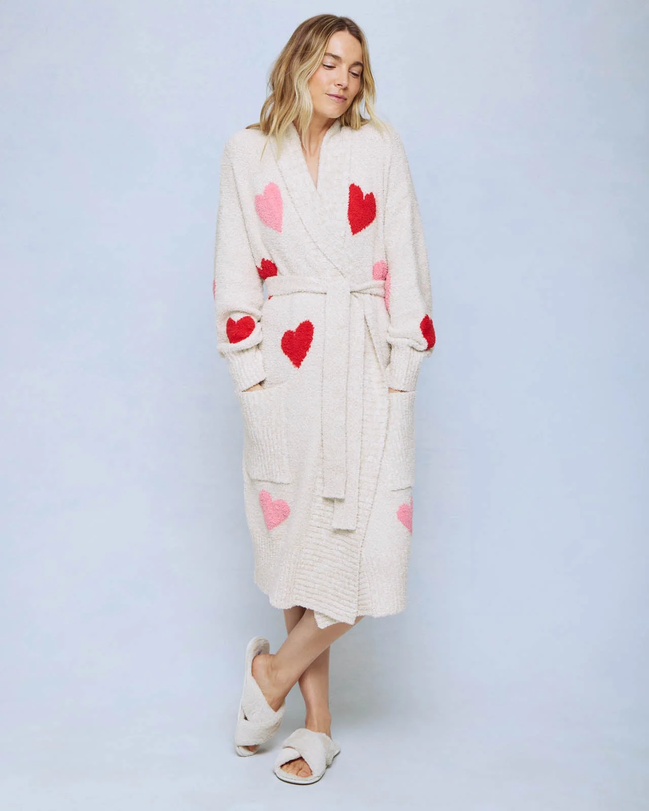 Oat Heather/Multi-Heart Pomona Fuzzy Robe - 1