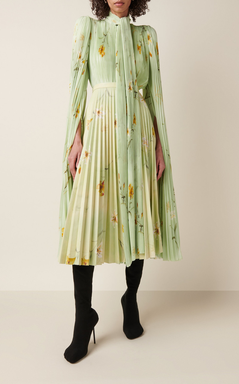 Pleated Scarf Sleeve Chiffon Top green 5