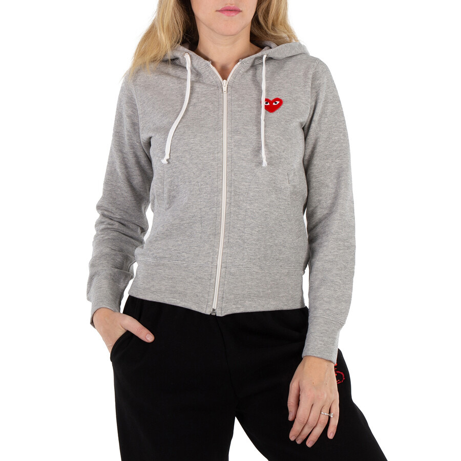 Comme Des Garcons Ladies Embroidered Hearts-appliqued Cotton-jersey Hoodie - 3