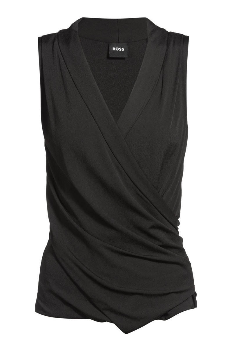 SLEEVELESS WRAP-FRONT TOP IN STRETCH CREPE 1