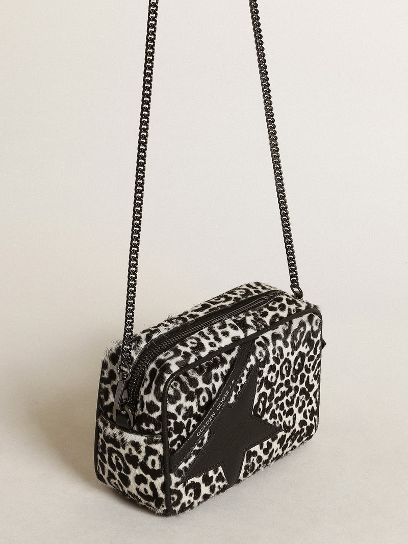 Golden Goose Women's Mini Star Bag in black and white leopard print pony skin outlook
