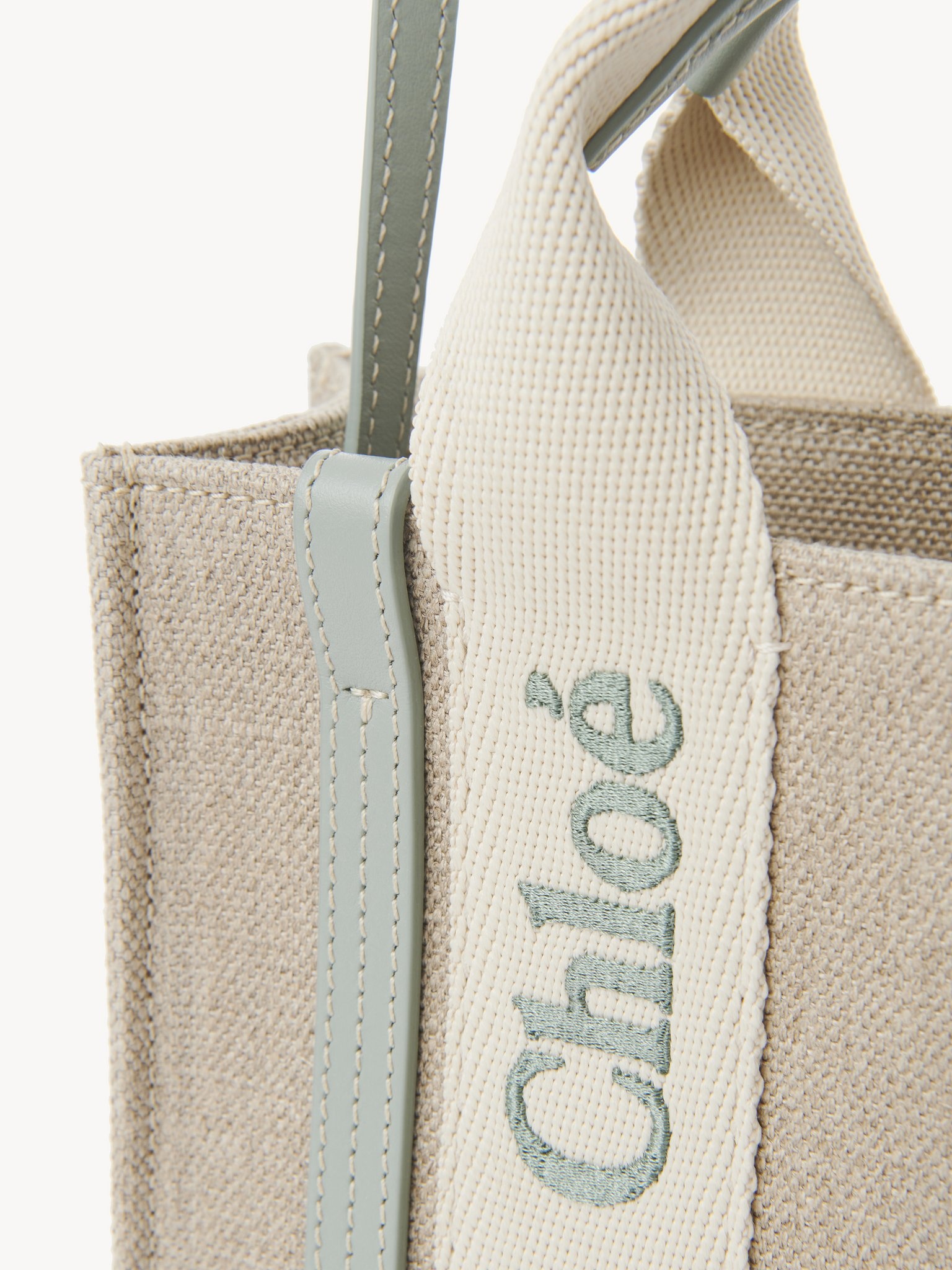MINI WOODY TOTE BAG IN LINEN & LEATHER - 6