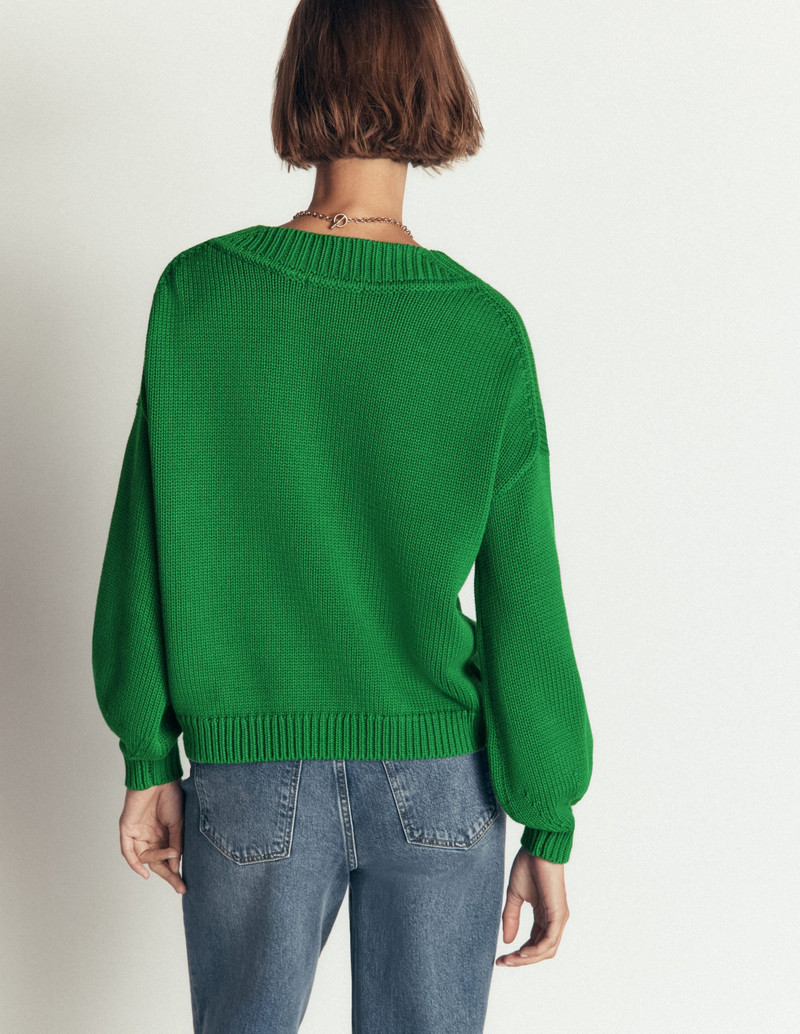 Lucy Cotton V-neck Sweater-Highland Green 4