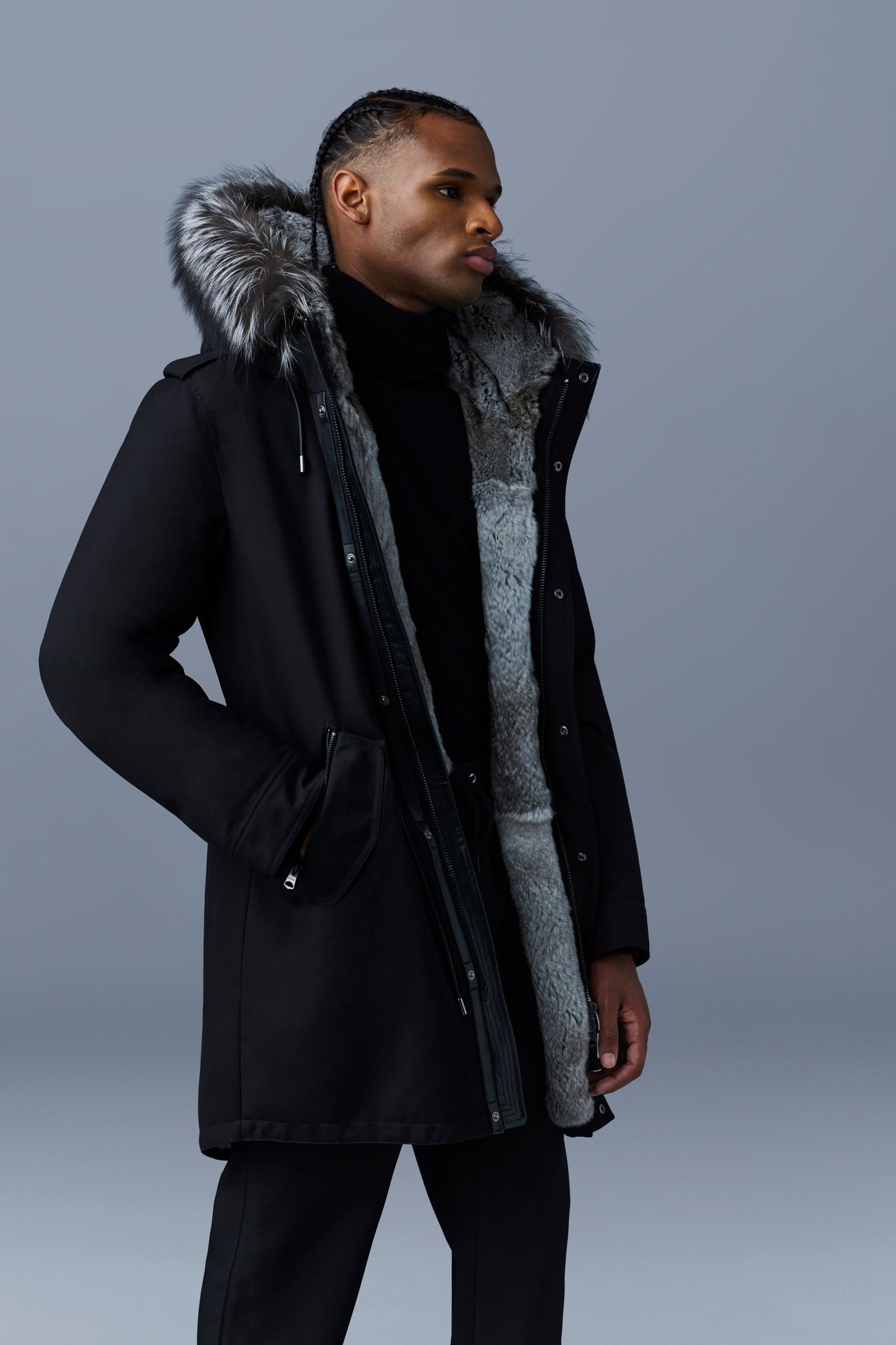 MACKAGE MORITZ rabbit fur-lined twill parka with removable silver