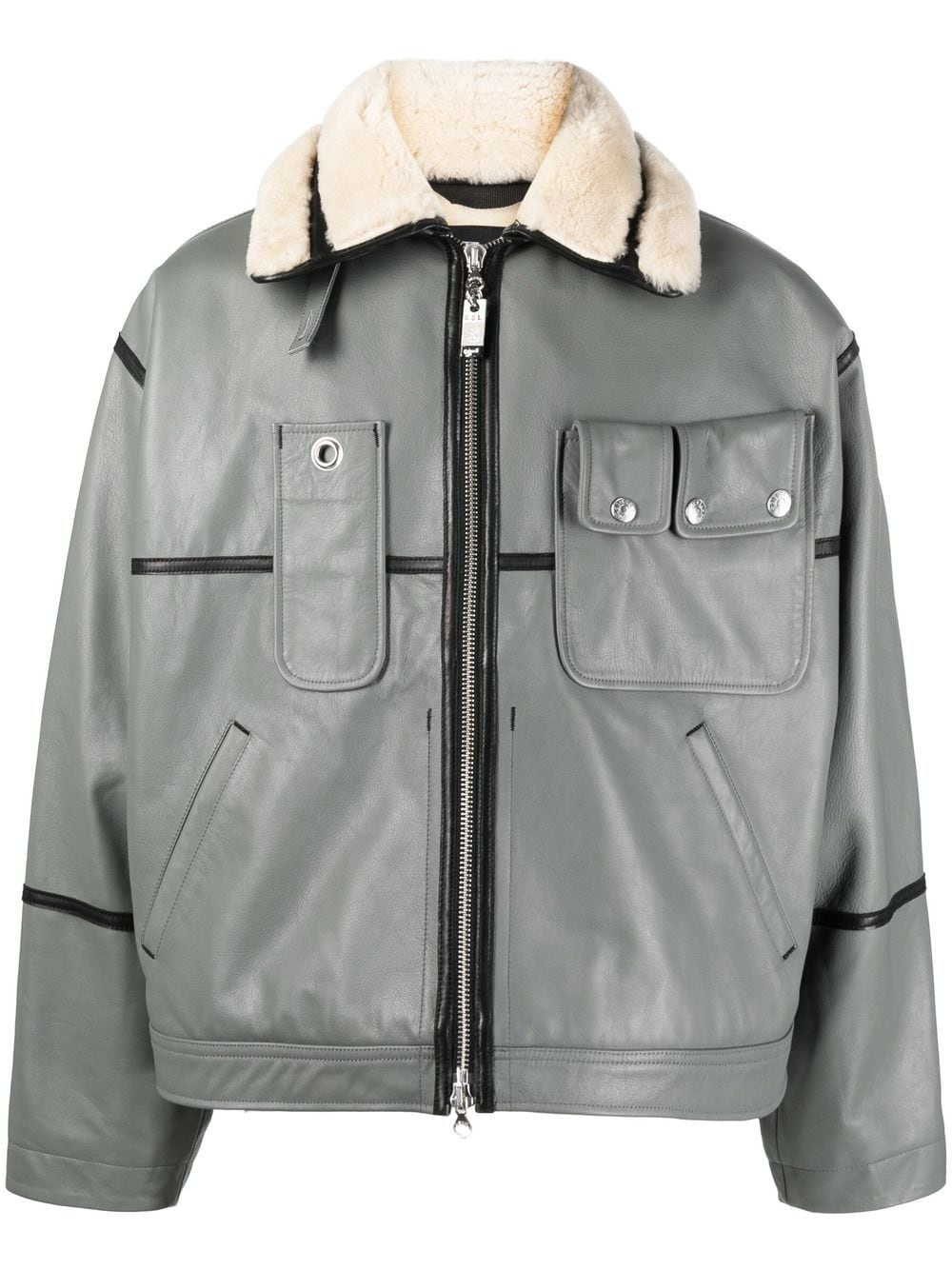 shearling-collar aviator jacket - 1