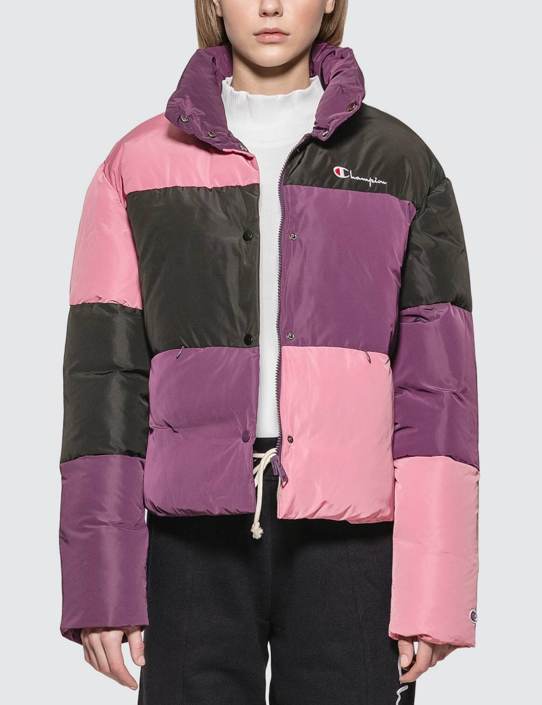 Color Block Puff Down Jacket - 1