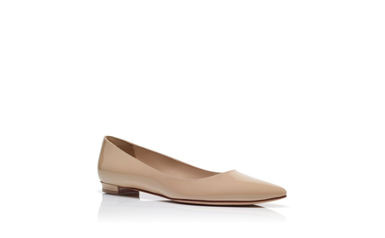 Light Beige Patent Leather Pointed Toe Flat Pumps - 3