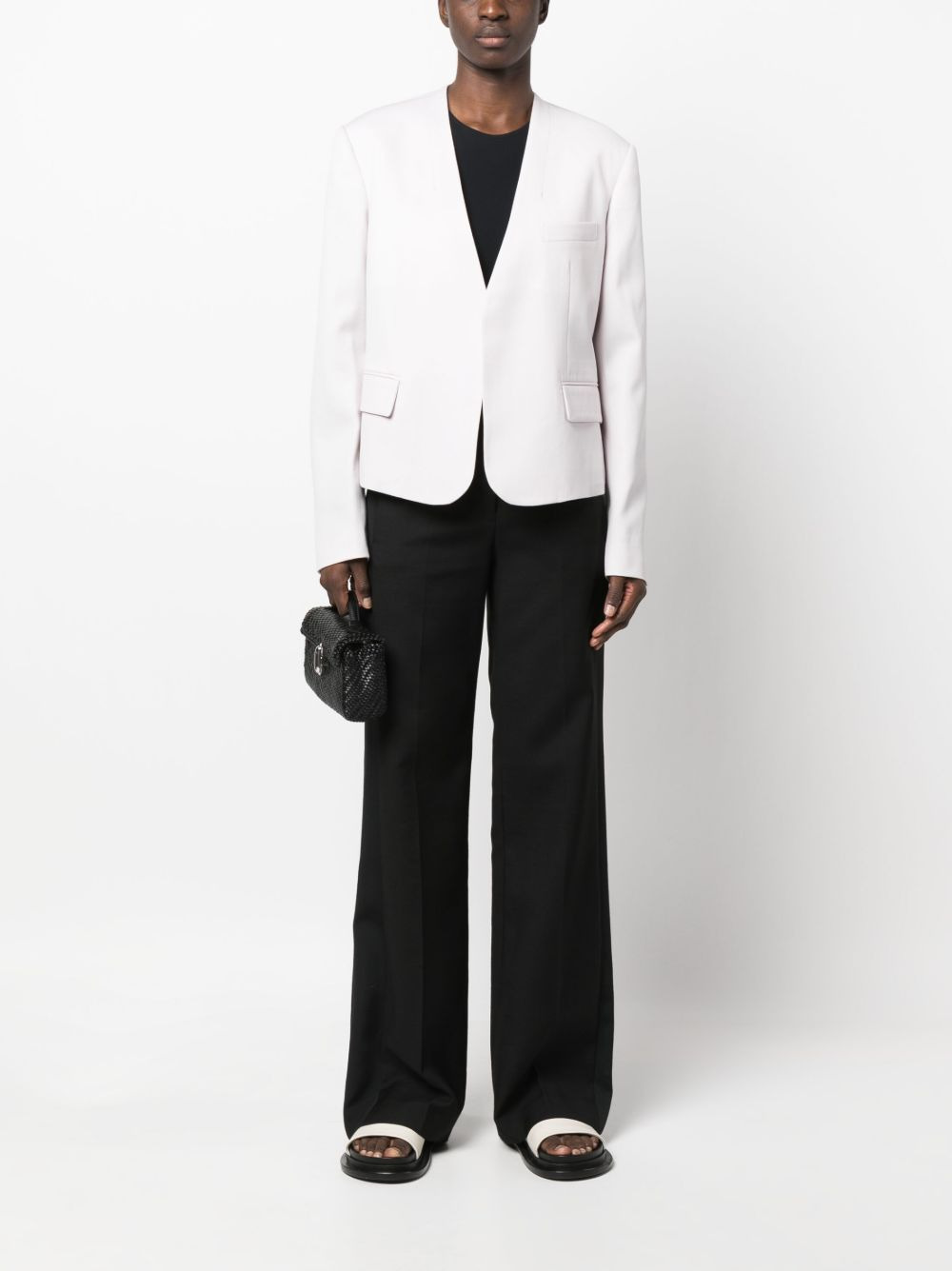 single-breasted collarless blazer - 2