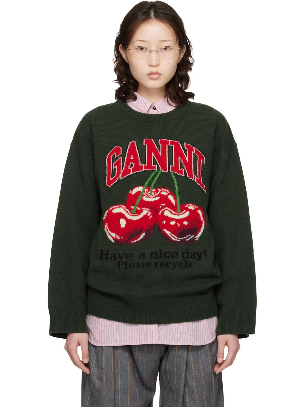 Green Oversized Graphic Sweater - 1