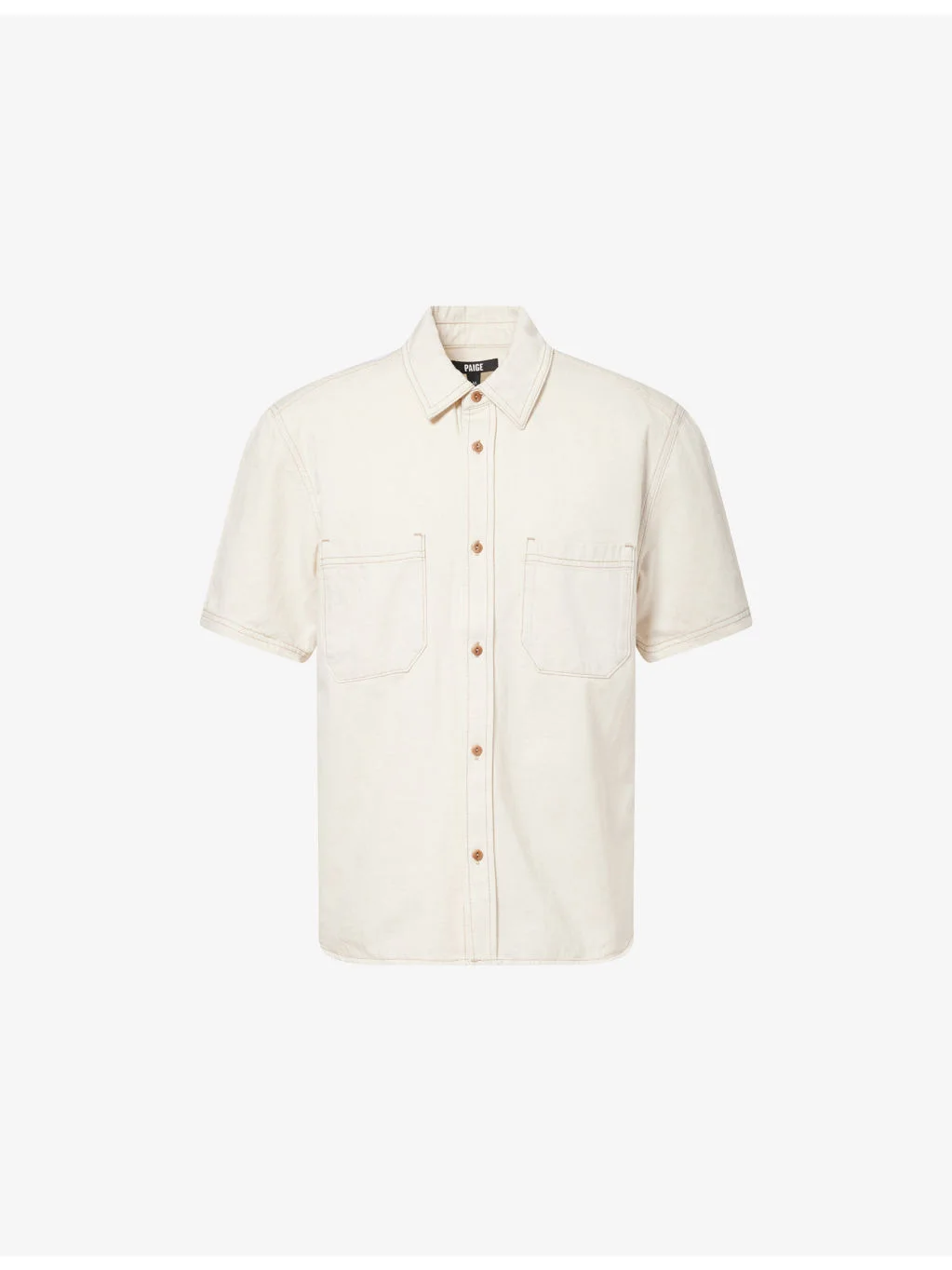 Saion Short-Sleeve Cotton And Linen Blend Denim Shirt - 1