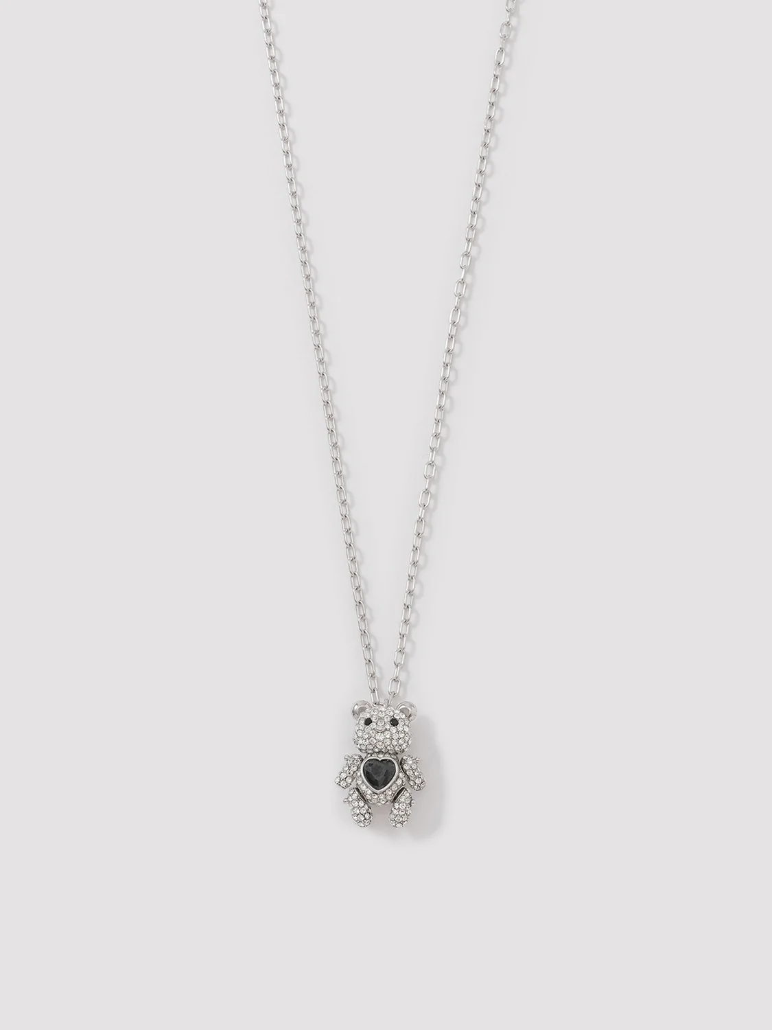 PAVE TEDDY BEAR HEART CHARM NECKLACE - 1
