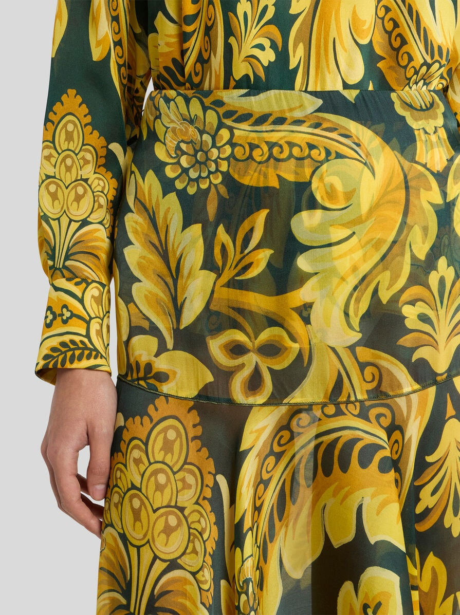 SILK MAXI SKIRT WITH FLOWER AND BEE MOTIF - 3