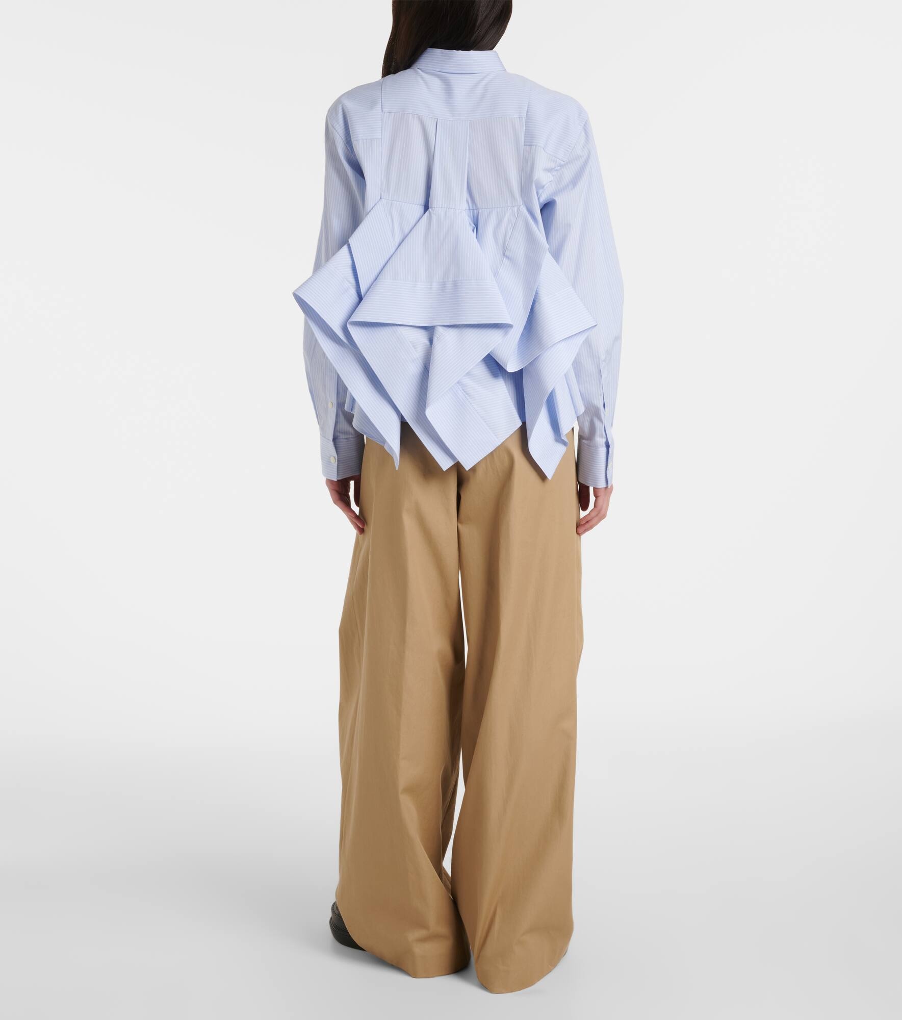 Ruffled striped cotton poplin shirt - 3