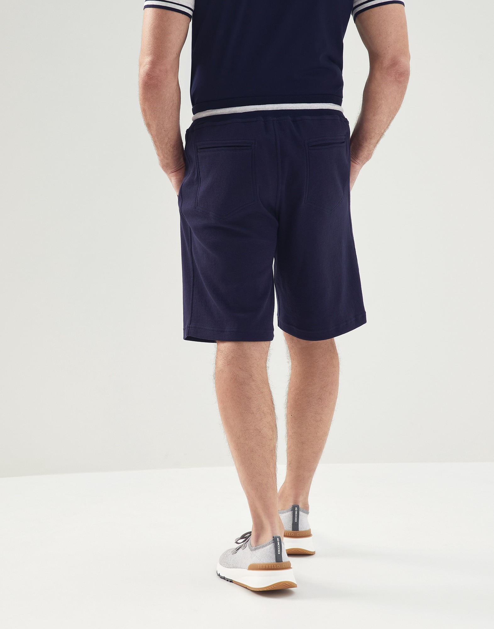Techno cotton French terry Bermuda shorts with striped details - 2