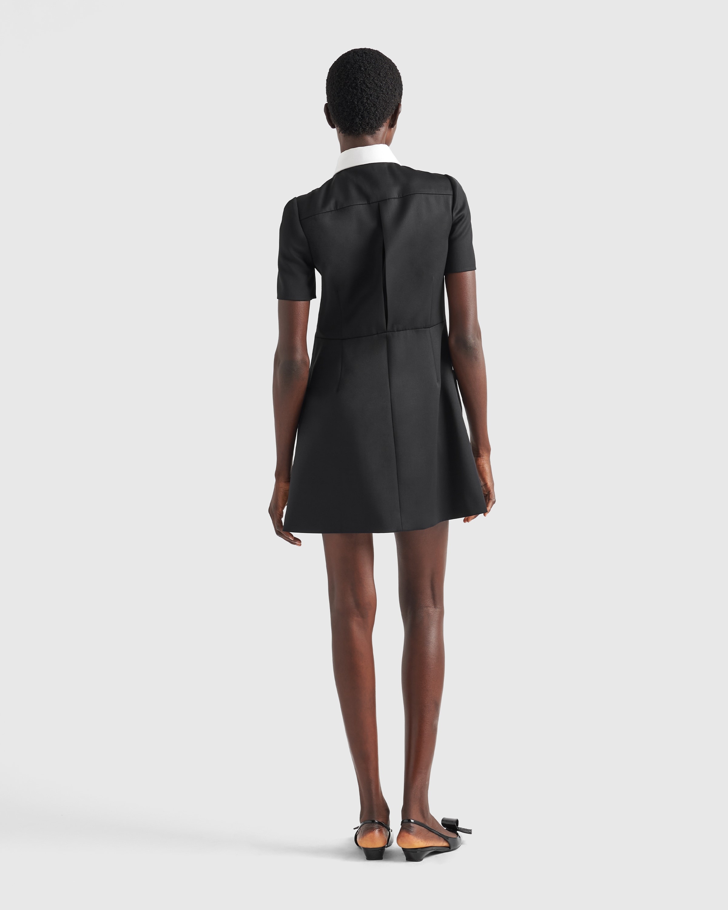 【プラダ・PRADA】Satin wool mini-dress Prada Collared Satin Wool Mini Dress - Bergdorf Goodman