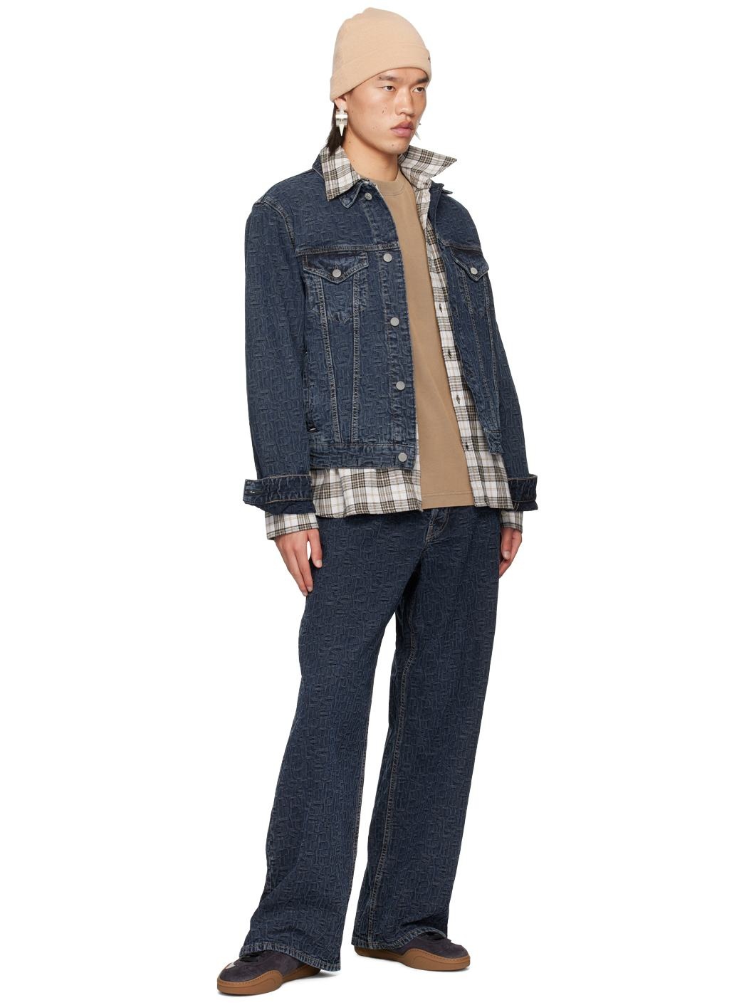 Blue Embossed Jeans - 4