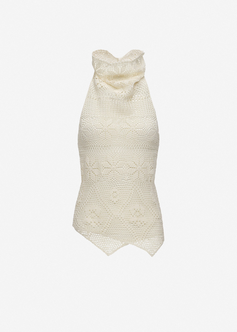 Open-back crochet halterneck top in cream 1