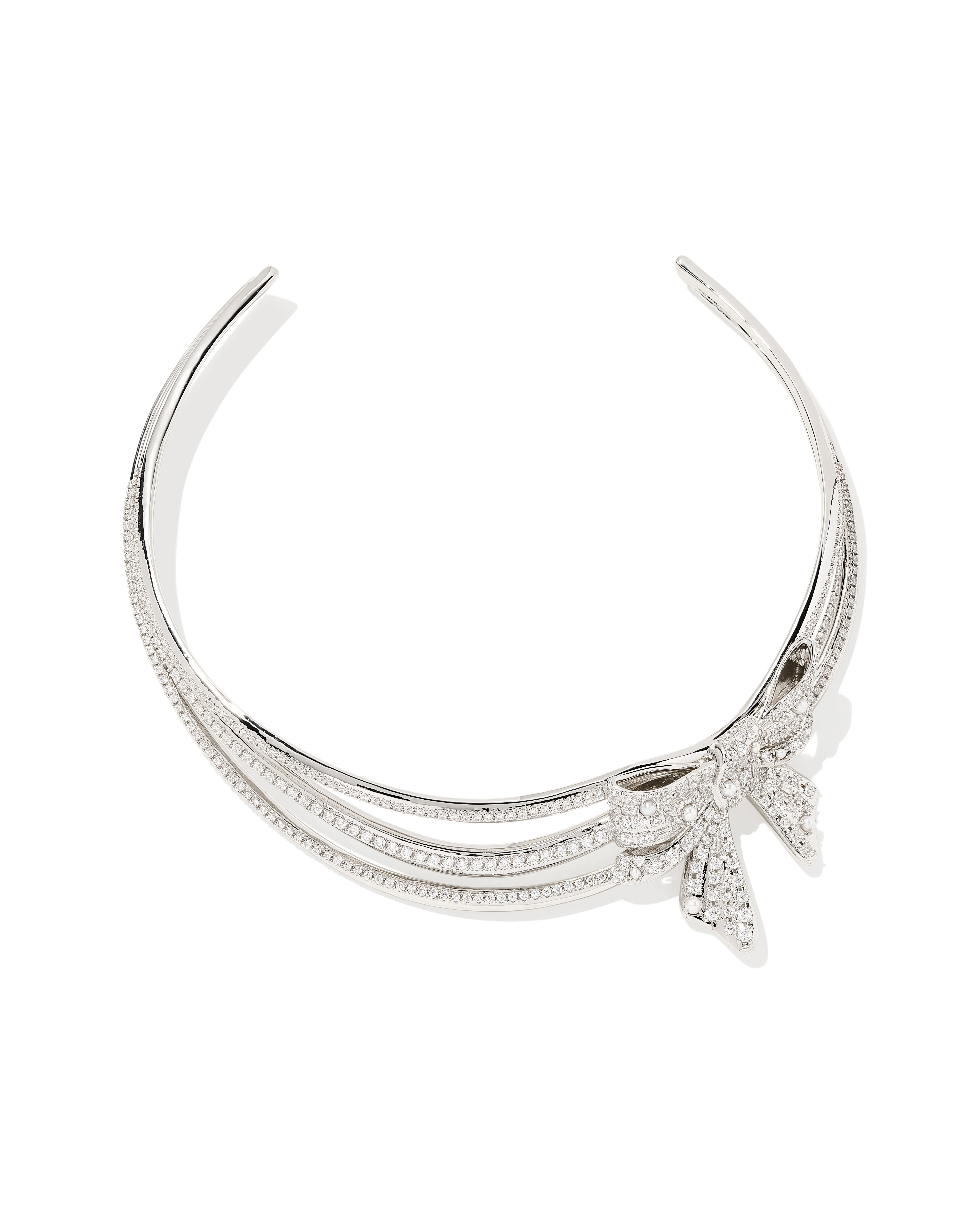 Krista Silver Bow Statement Necklace in White Mix - 1