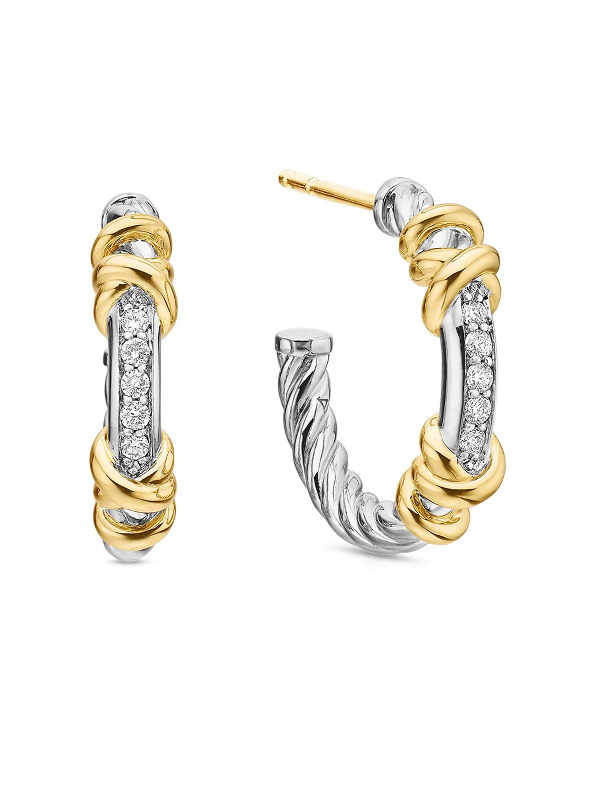 Women's Petite Helena Wrap Hoop Earrings in Sterling Silver with 18K Yellow Gold and Diamonds - Diam - 1