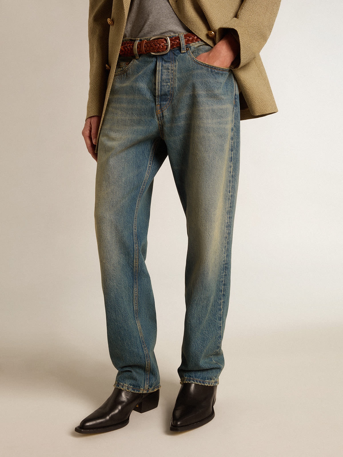 Blue jeans with a lived-in treatment - 2