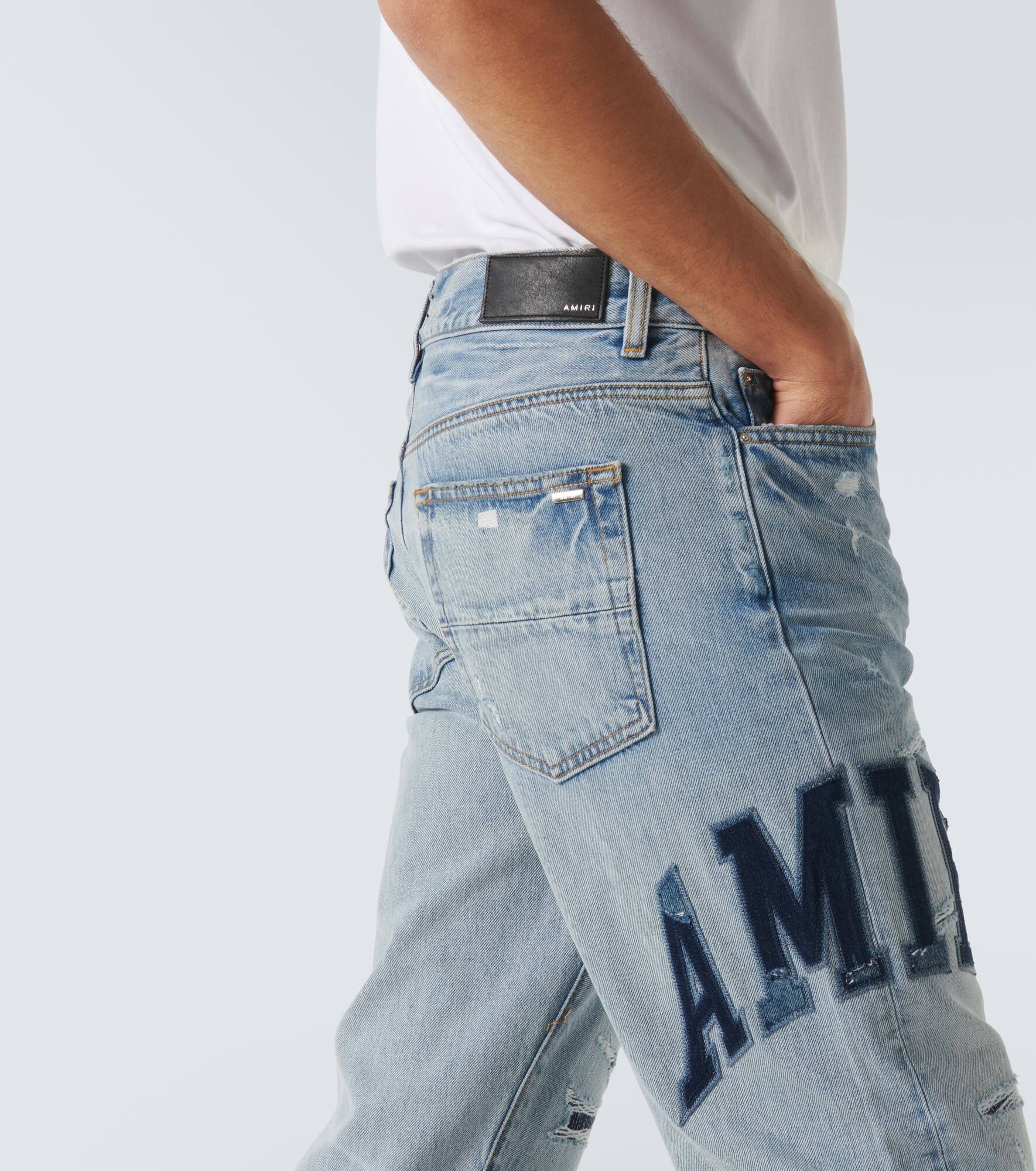 Logo distressed straight jeans - 5