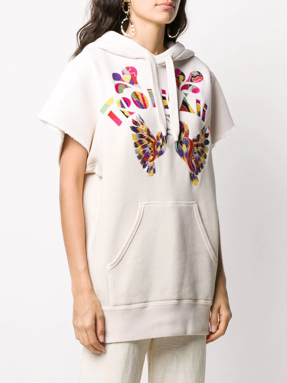 short sleeve embroidered hoodie - 3