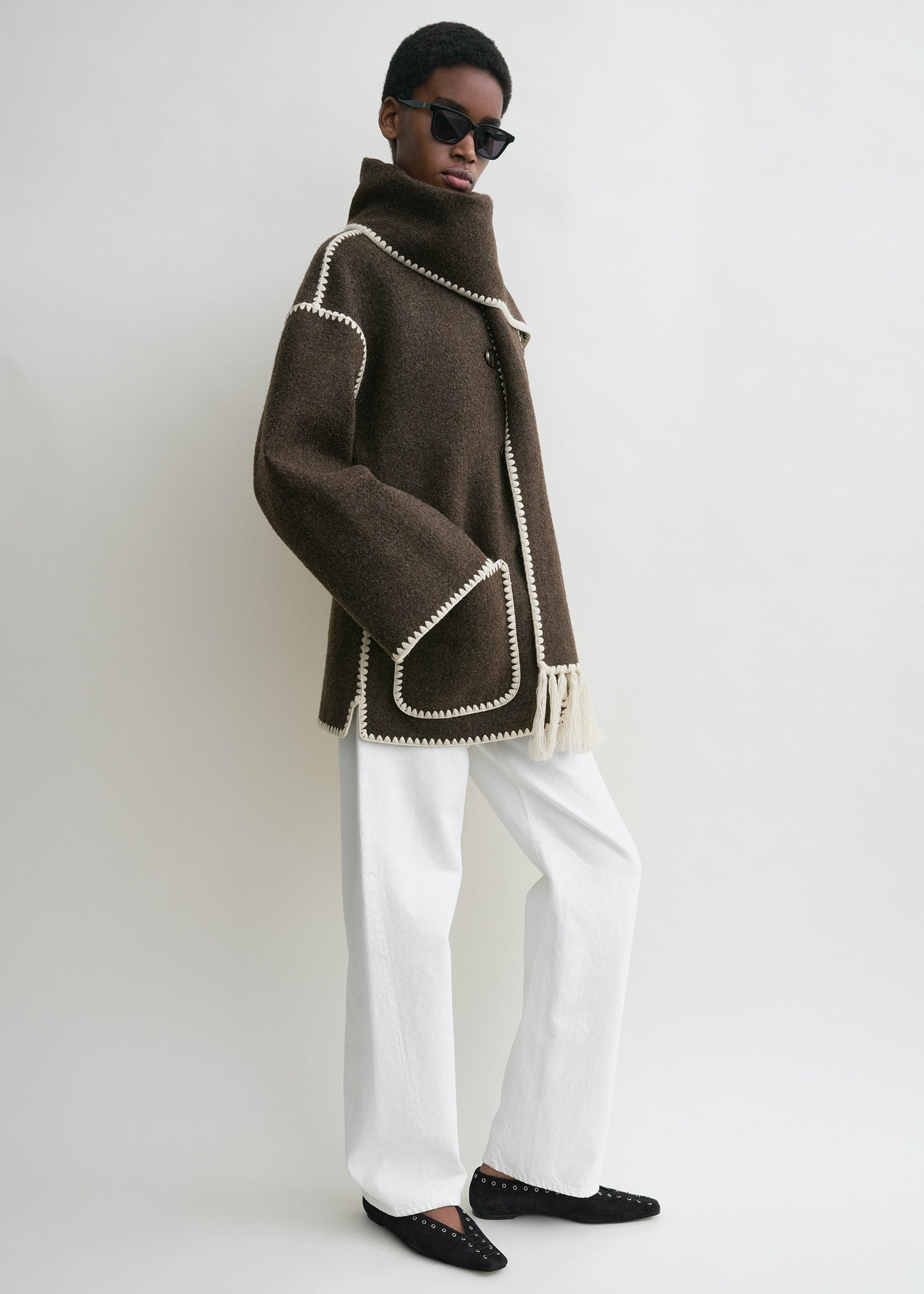 Embroidered scarf jacket chocolate melange - 3