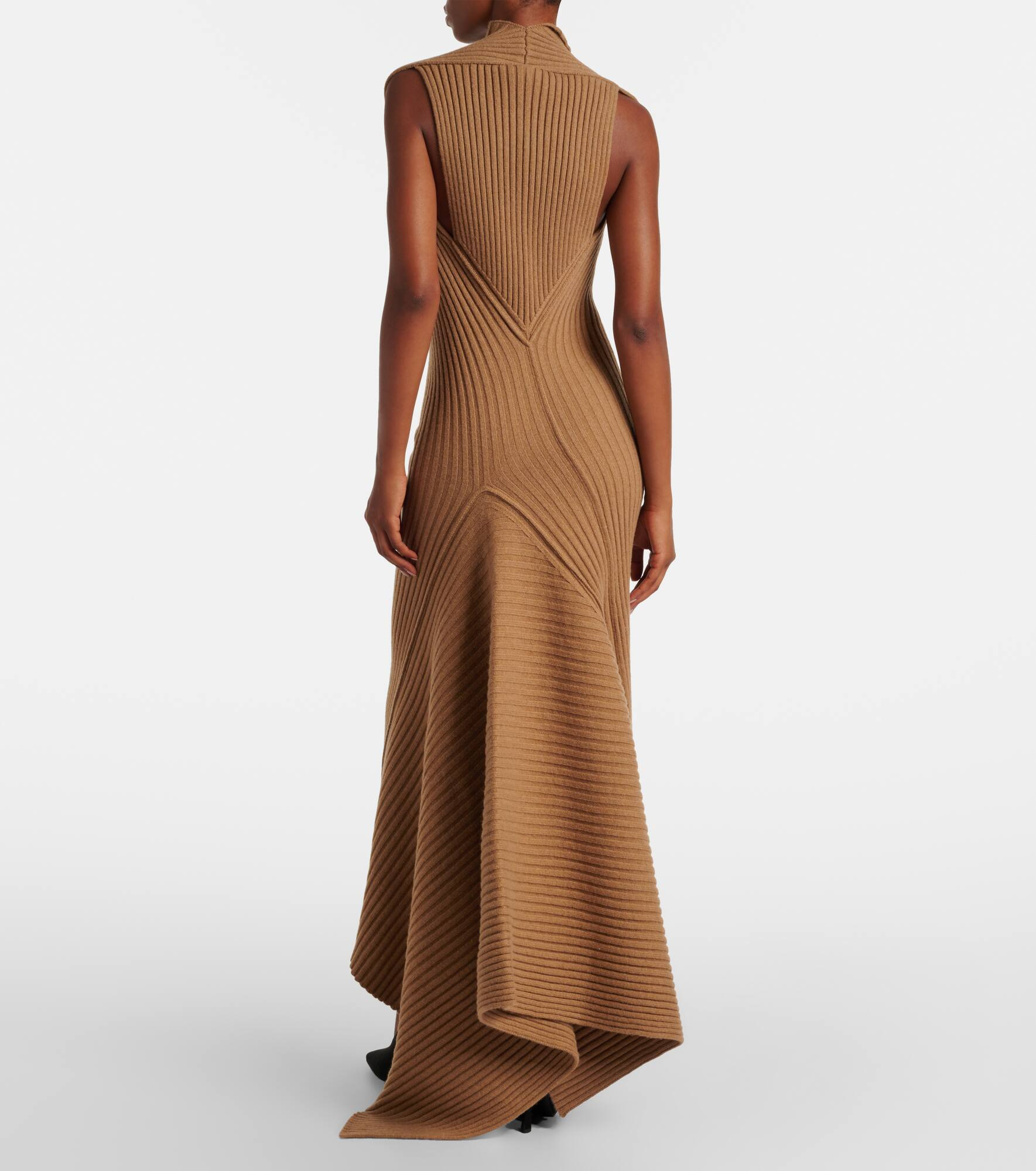 Draped ribbed-knit wool-blend midi dress - 3