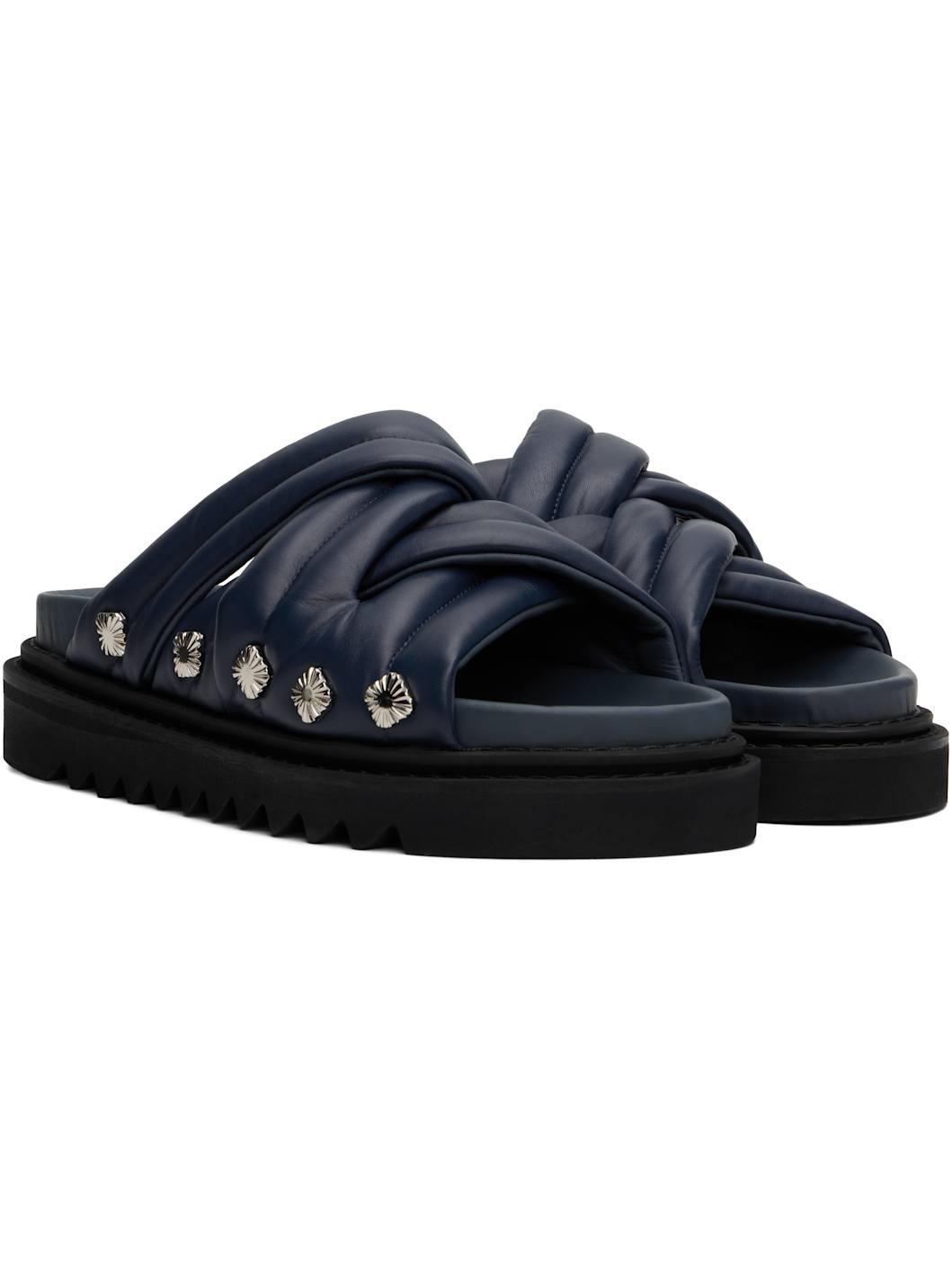 Navy Padded Leather Sandals - 4