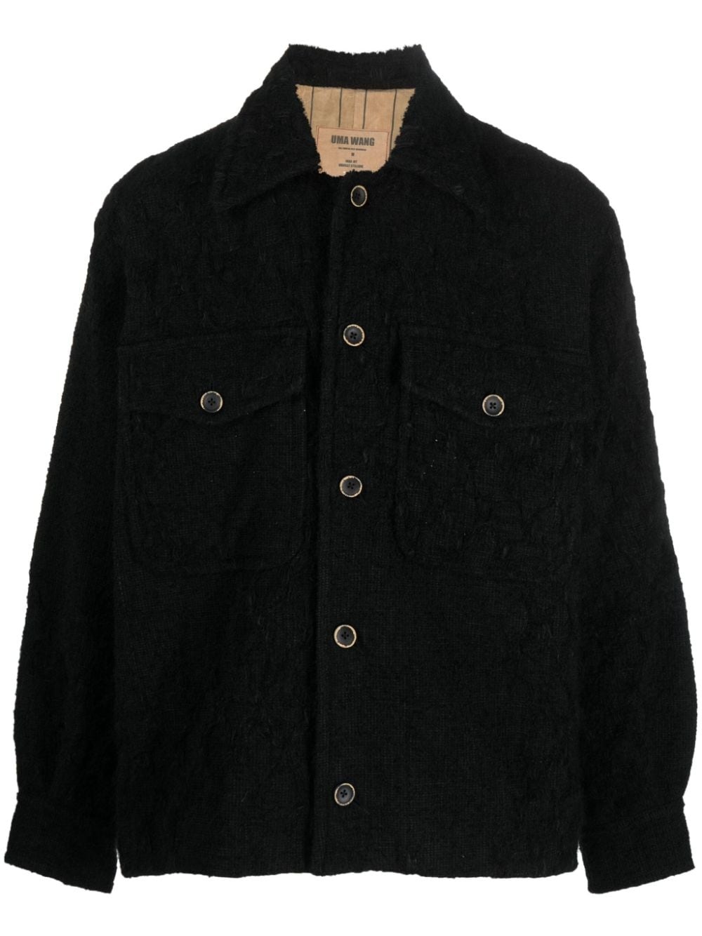 distressed-effect knitted shirt jacket - 1