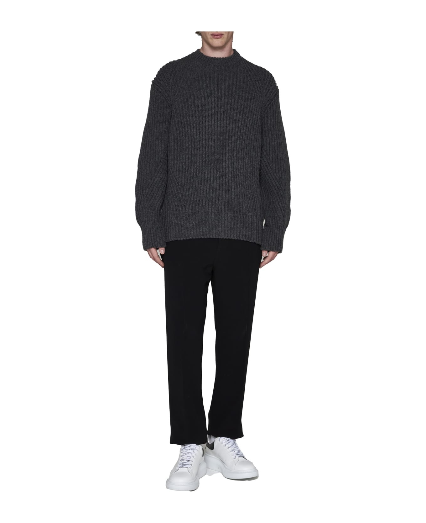 Crewneck Rib Knit Sweater - 2