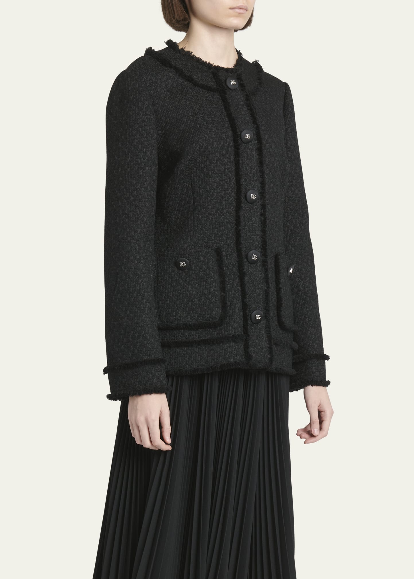 Rachel Tweed Fringe-Trim Jacket - 4