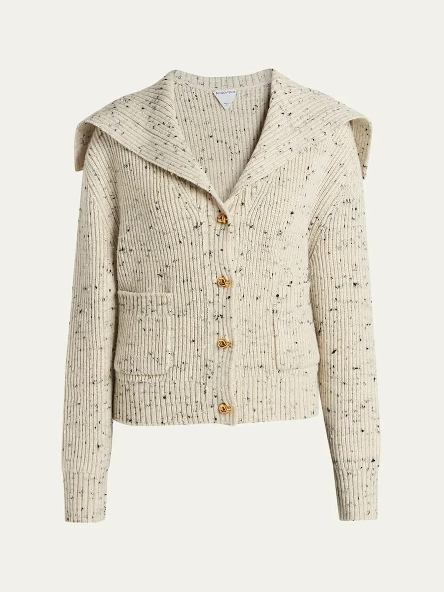Speckled Rib Sailor-Collar Cardigan - 1