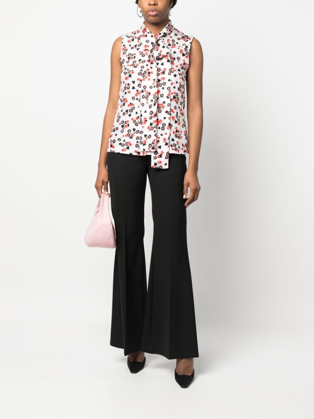 floral-print pussy-bow collar top - 2