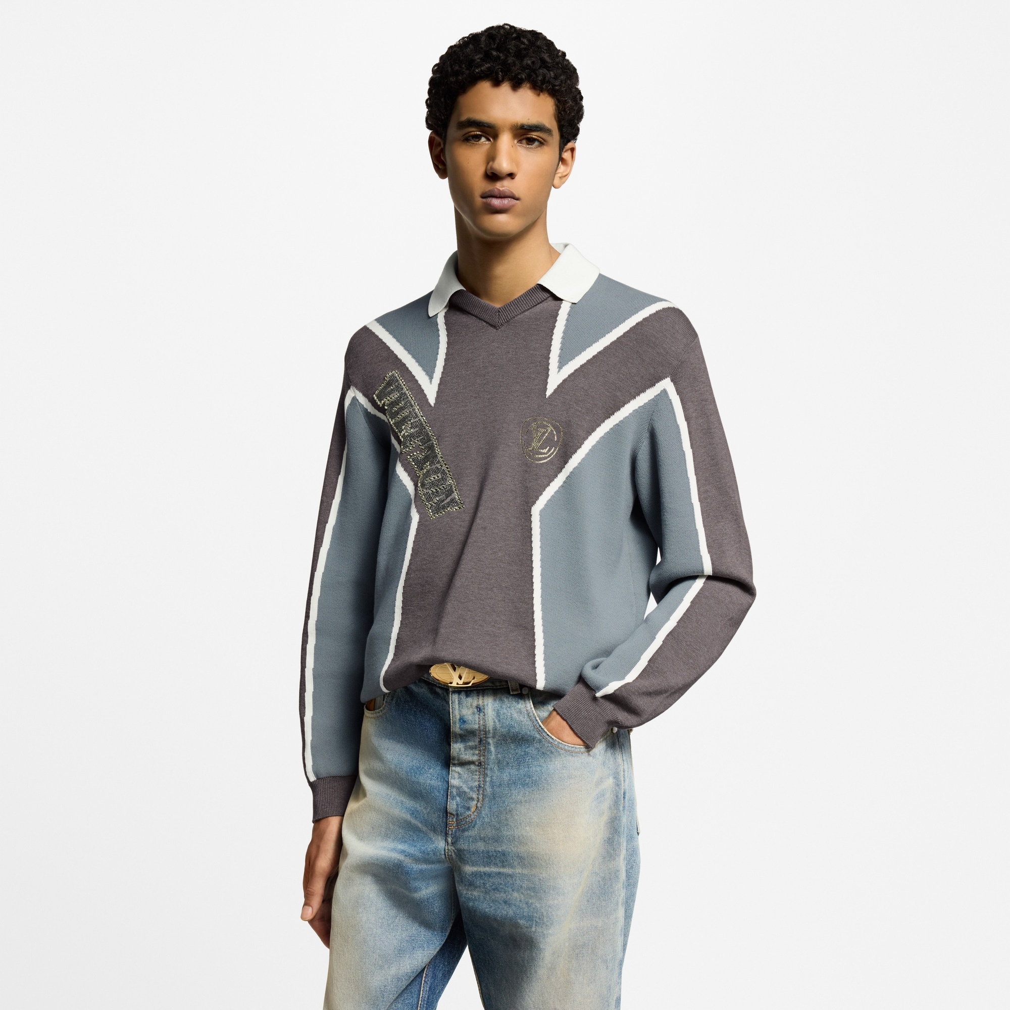 Long-Sleeved Cotton Intarsia Soccer Top - 2