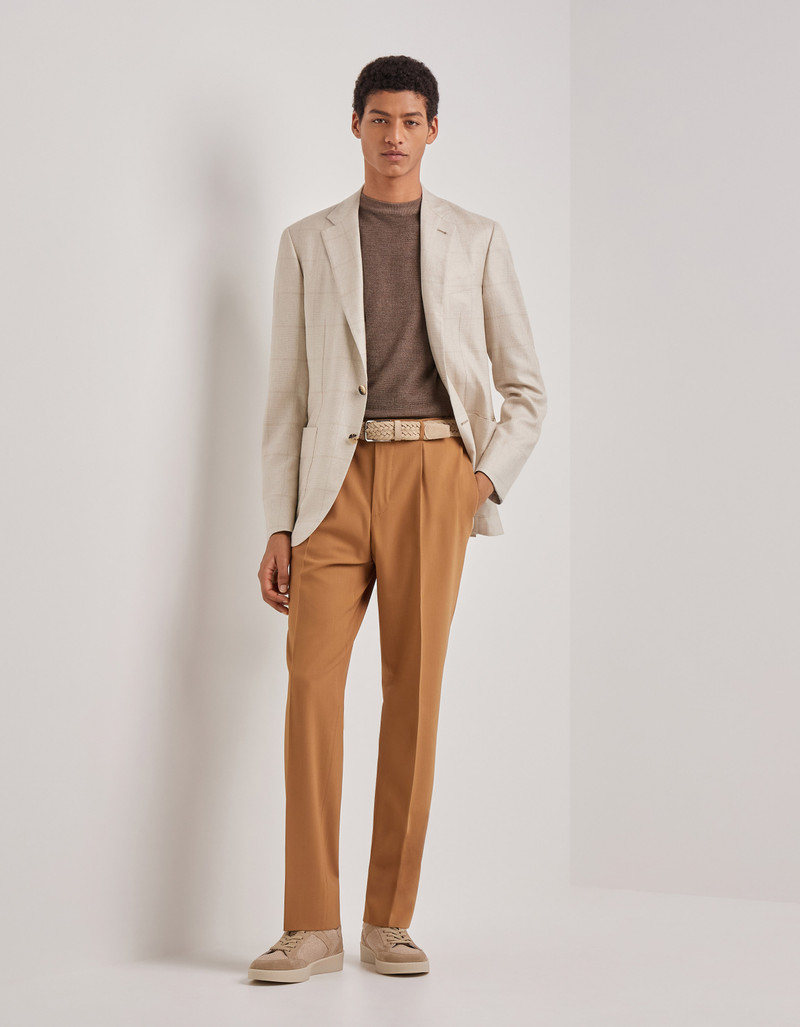 Canali BEIGE SILK AND CASHMERE MODERN-FIT OVERCHECK JACKET outlook