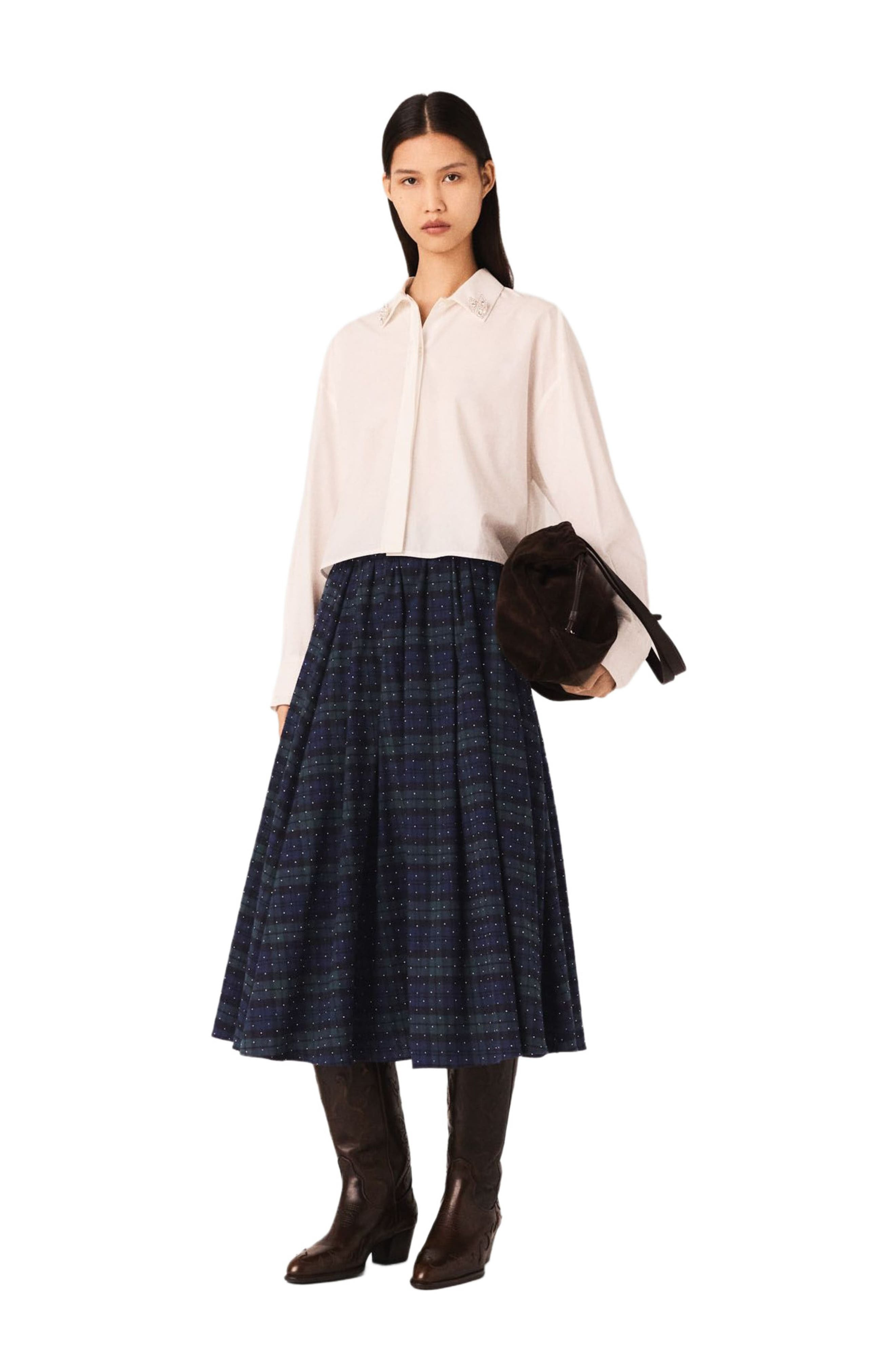 maje Check skirt with rhinestones in Blue /Green at Nordstrom - 1