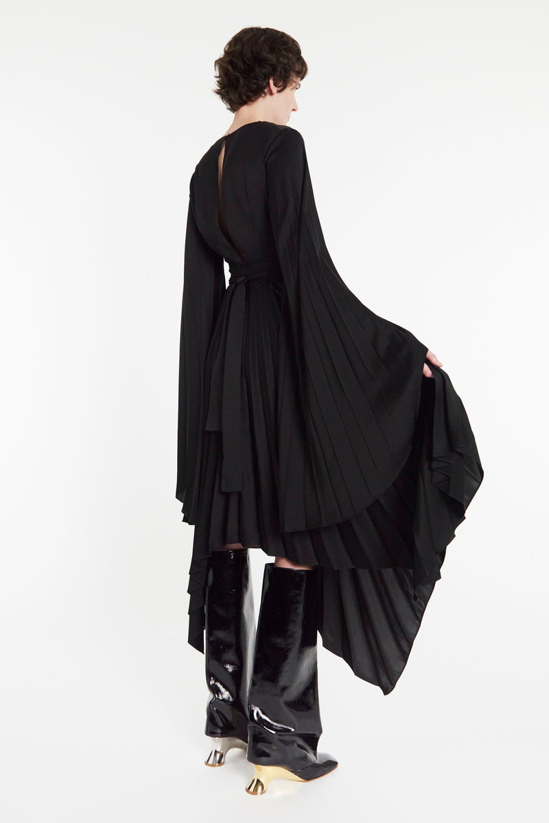 WRAP AROUND MIDI DRESS WITH PLEATED SKIRT & SLEEVES BLACK 9