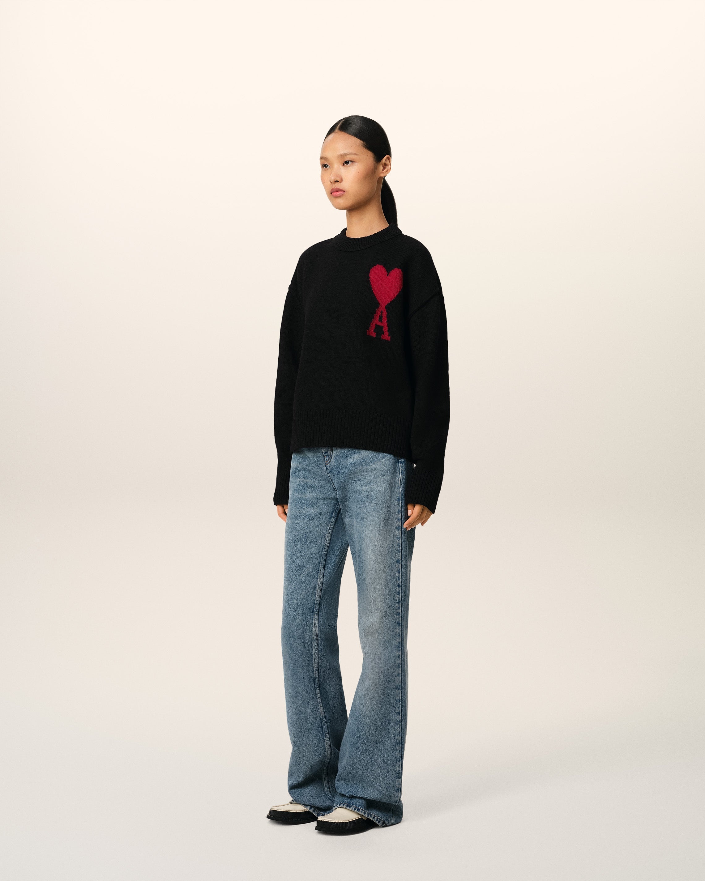 BLACK WOOL AMI DE COEUR SWEATER - 6