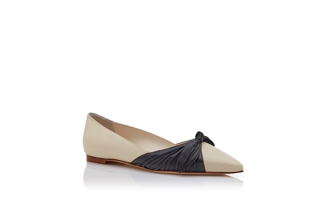 Cream and Black Nappa Leather Flat Pumps - 3