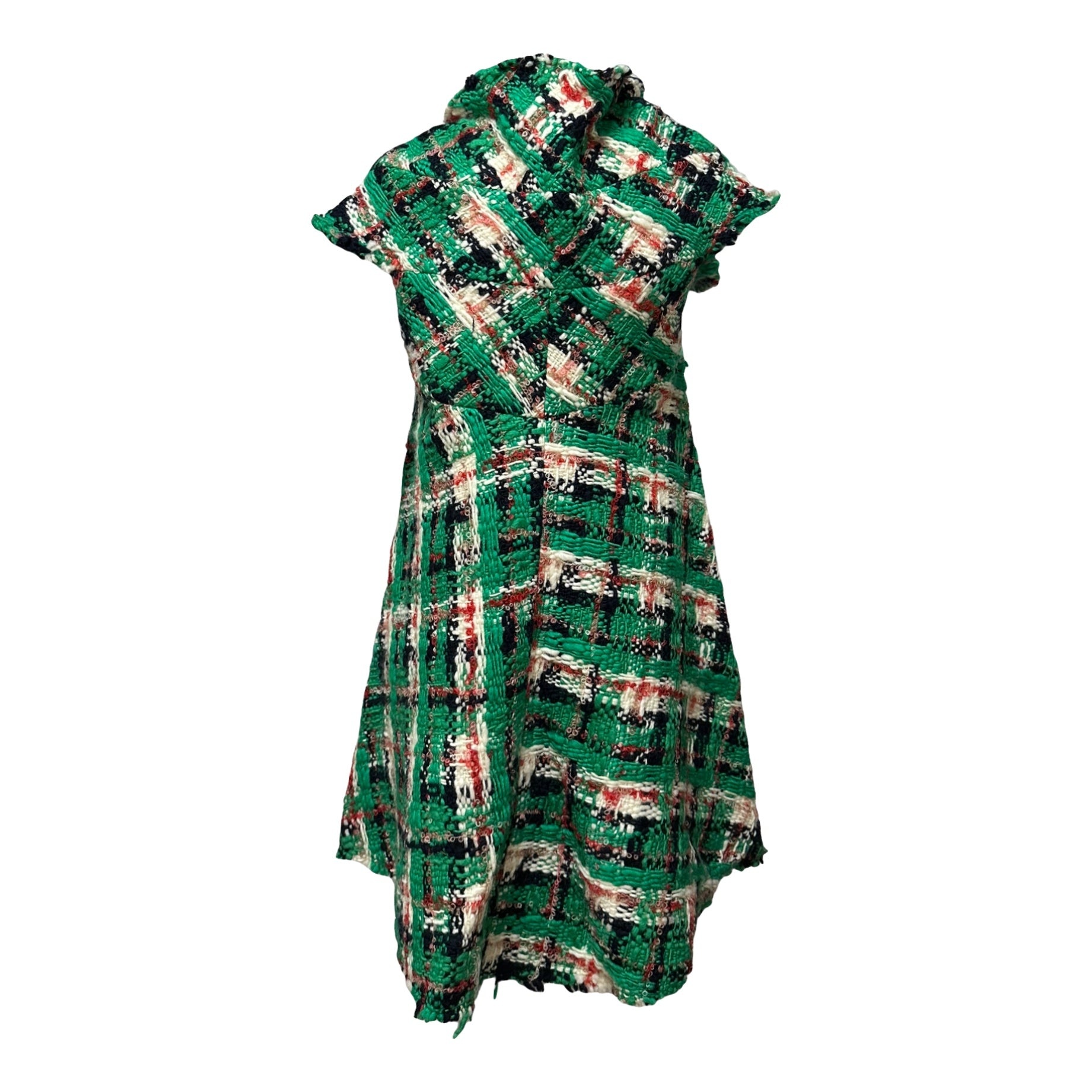 JUNYA WATANABE Fall Winter 2001 Check Tweed Knit Flared Midi Dress - 2