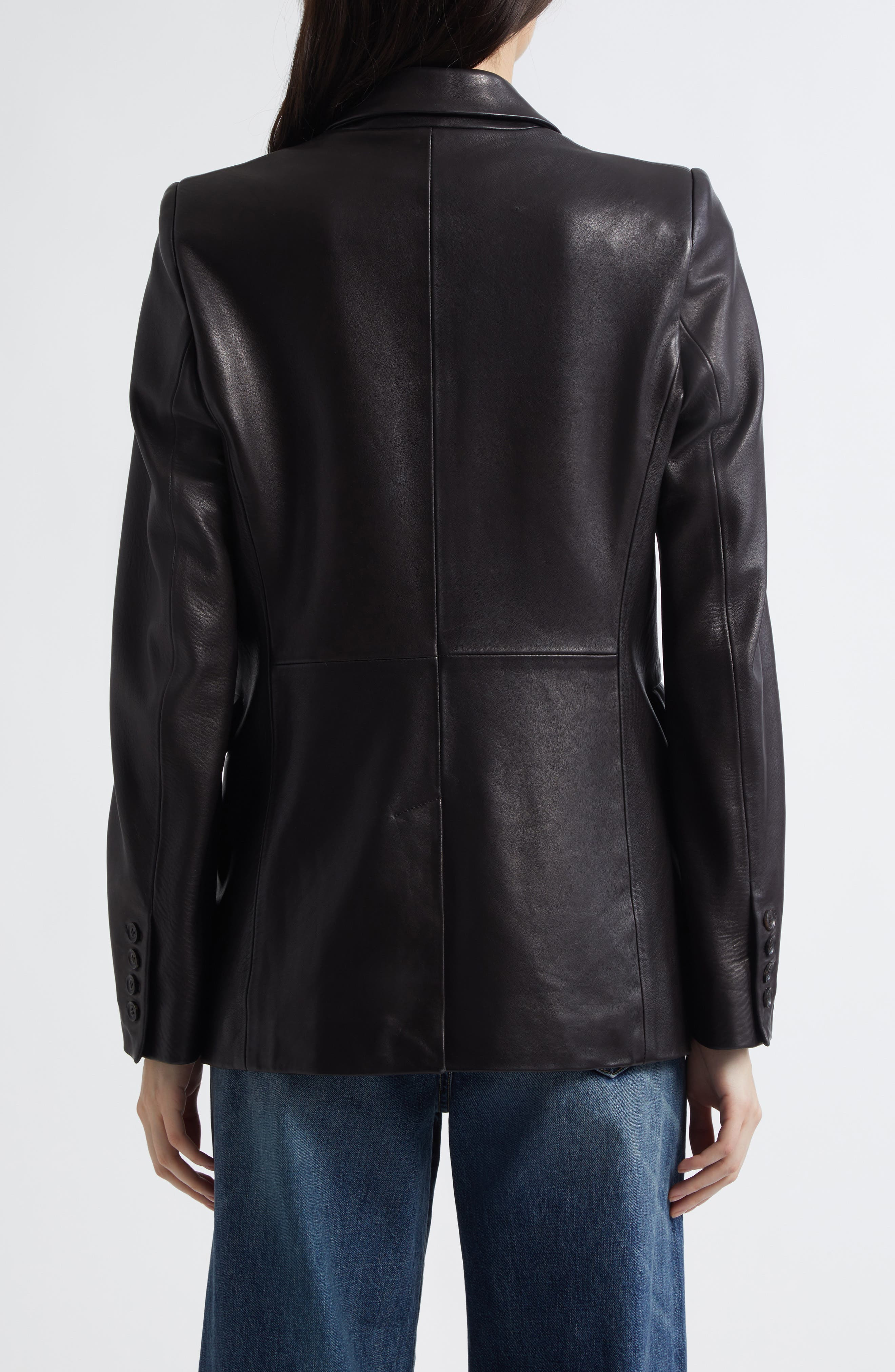 Nili Lotan Belmonde One-Button Lambskin Leather Blazer in Black at Nordstrom - 3